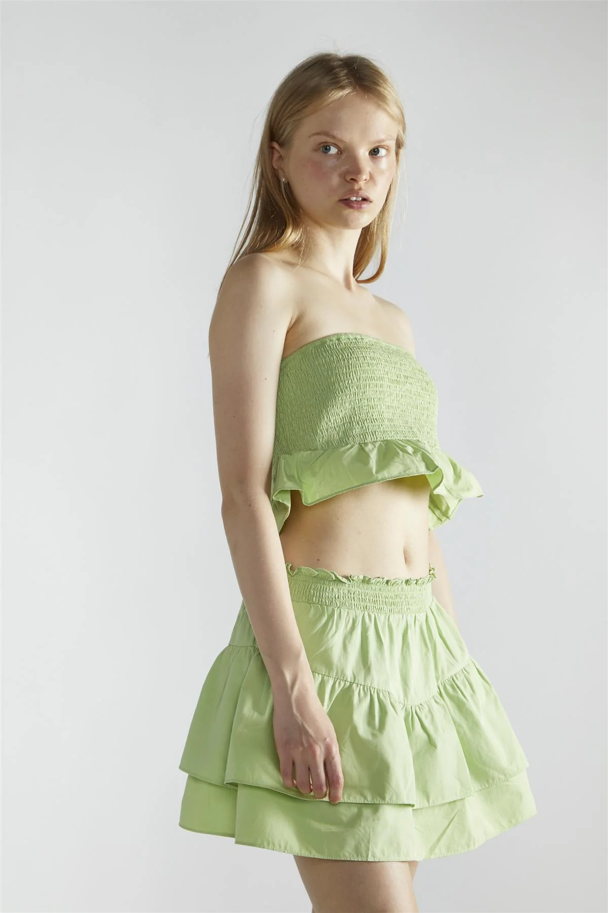 Apple-Green Shirred-Bandeau Crop-Top - Image 3