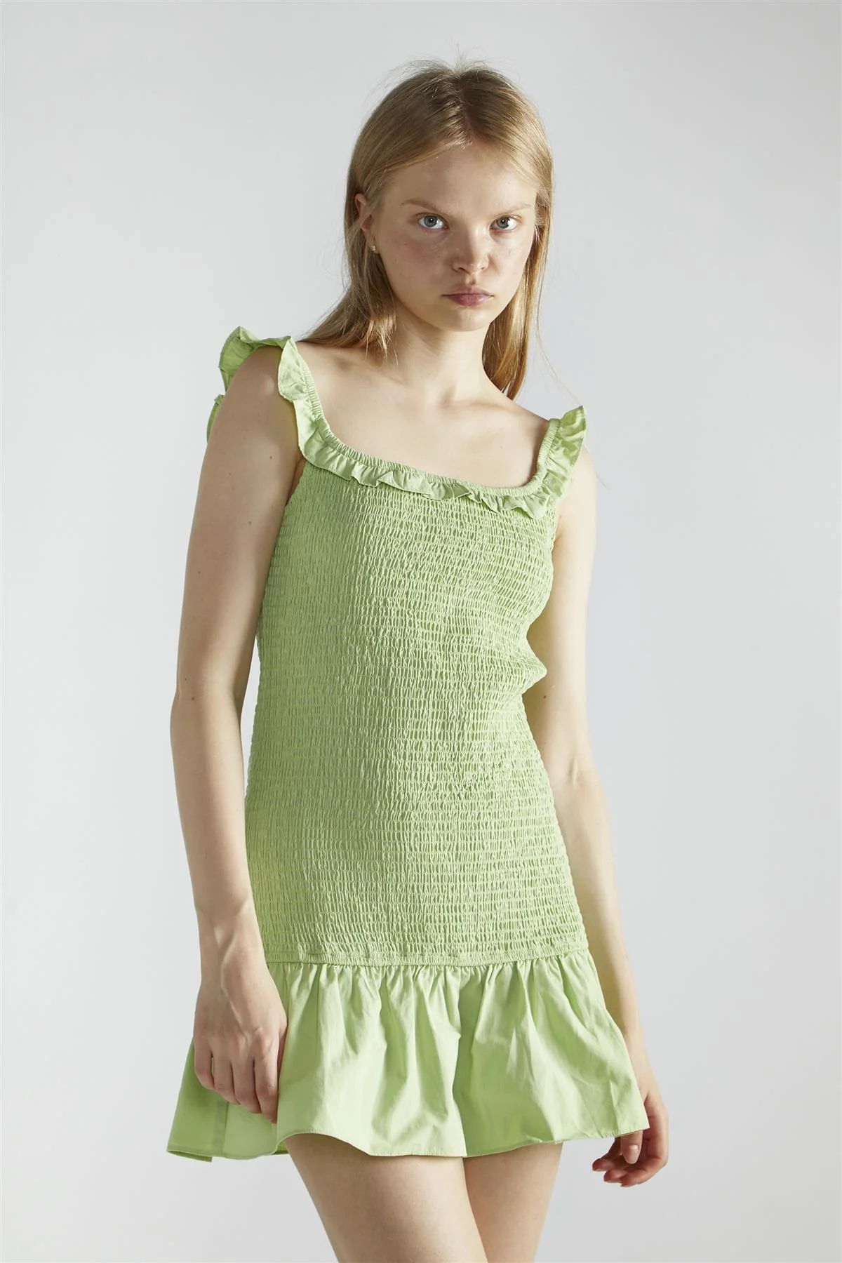 Apple-Green Square-Neck-Bodycon Mini-Dress - Image 3