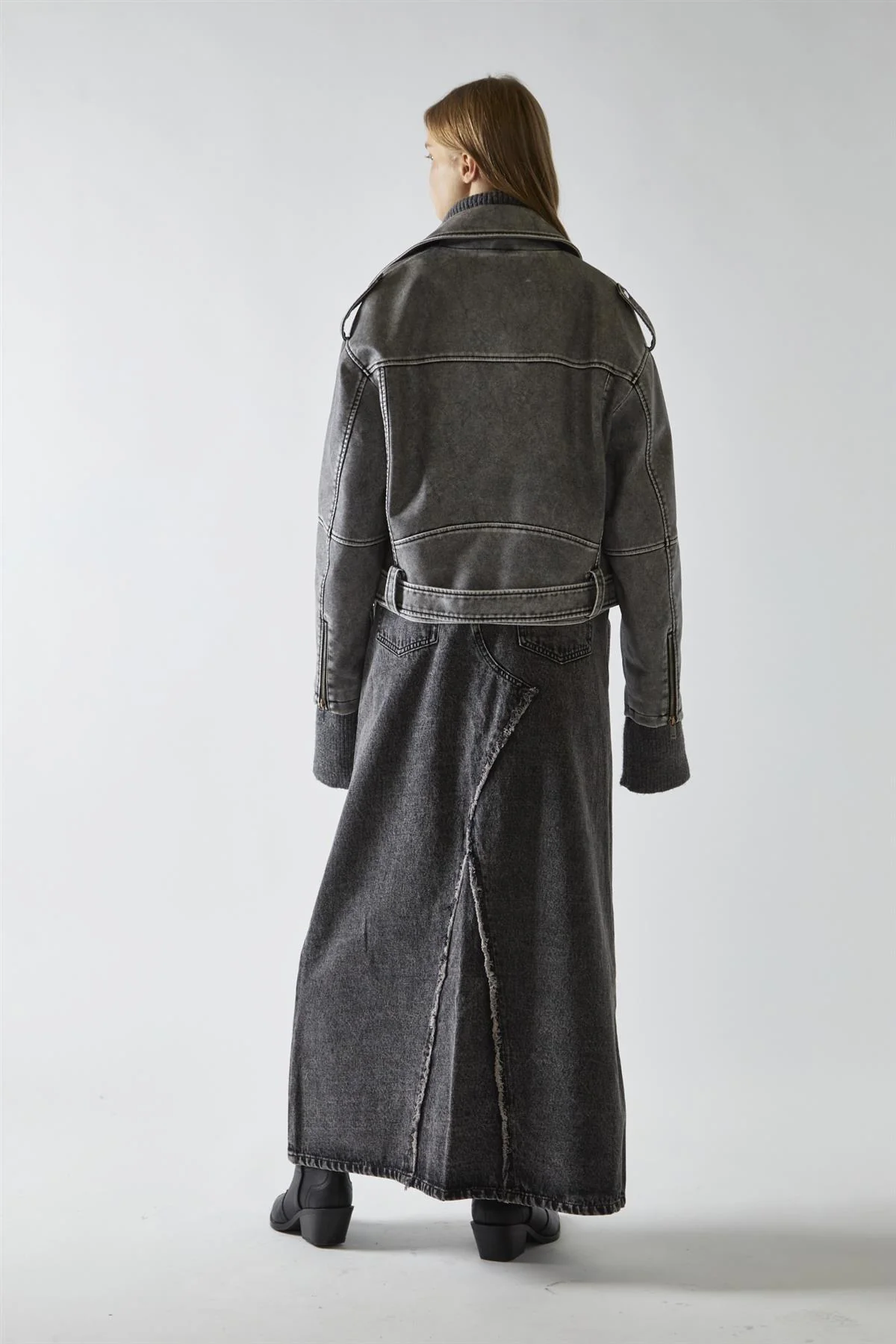 Biker Long sleeve Jacket - Grey Distressed Pu - Image 2