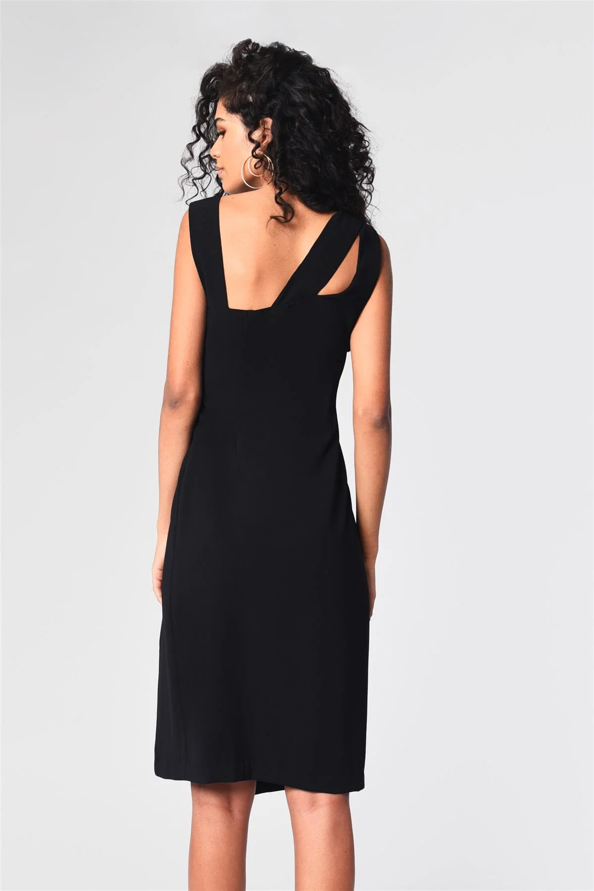 Black Asymmetric-Cut-Out Midi-Dress - Image 2