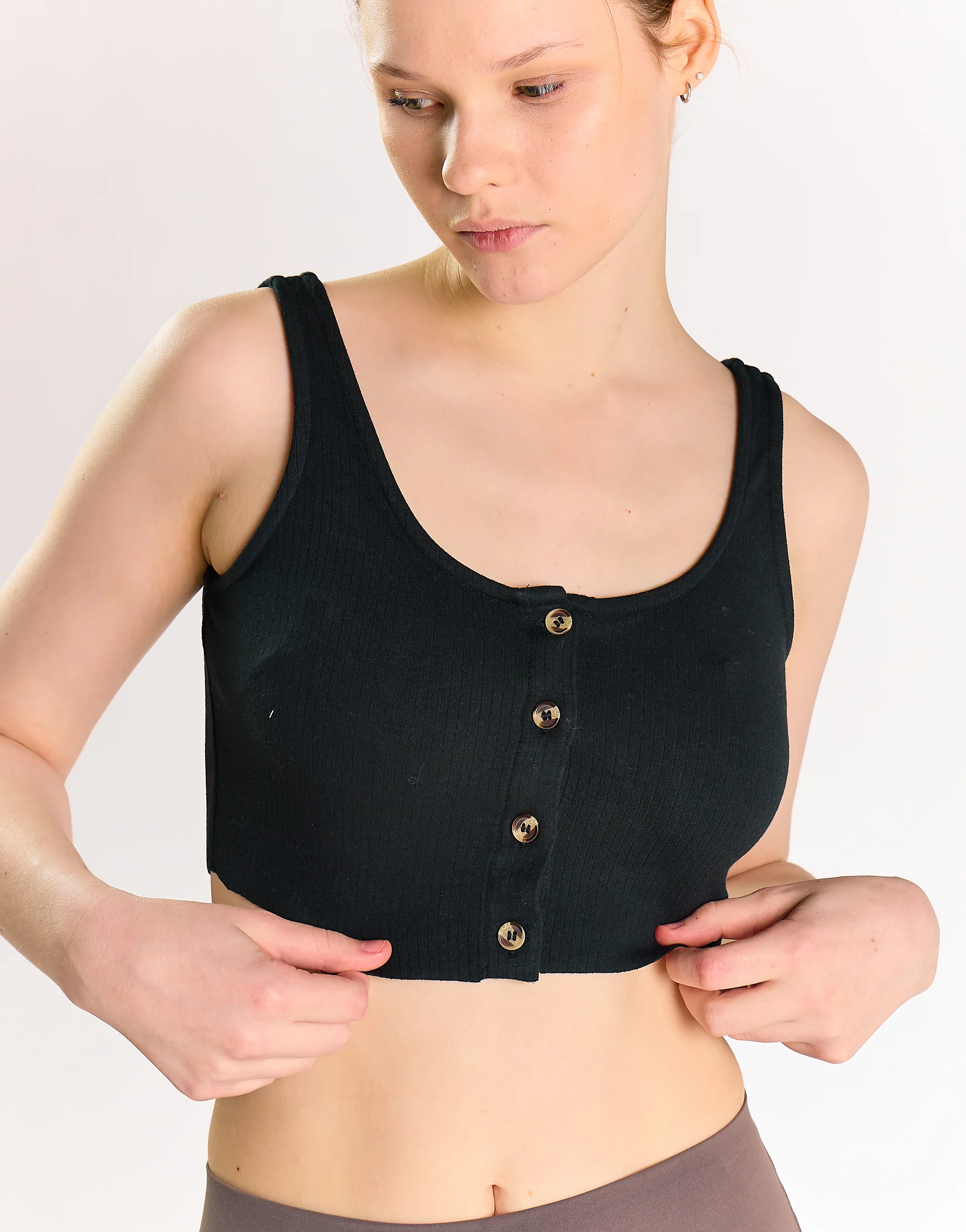 Black Button-Front Crop-Top - Image 3