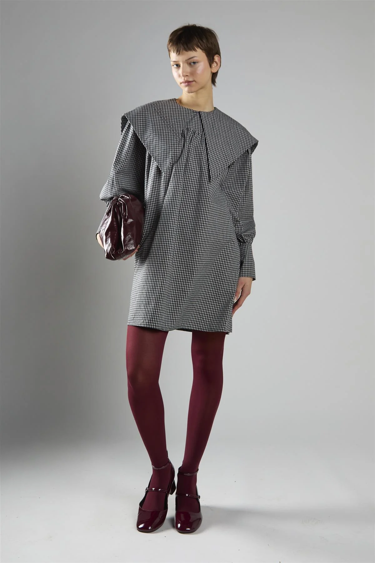 Black Check Oversized Collar Mini Dress