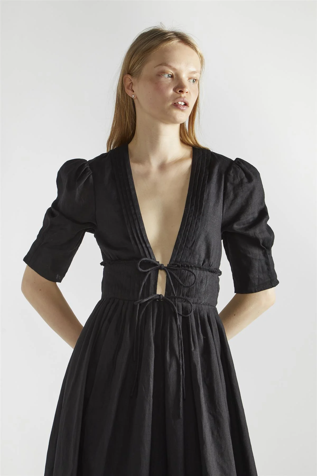 Black Deep-V-Neck-Skater Midi-Dress - Image 3