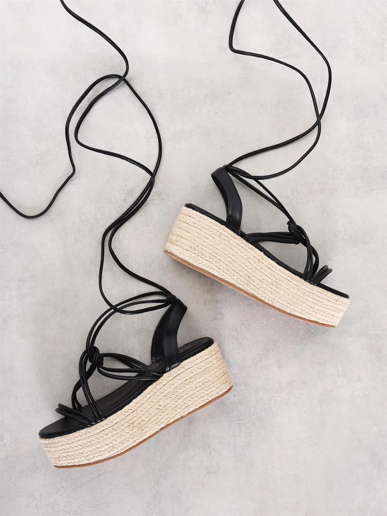 Black Lace Up Sandals - Image 2