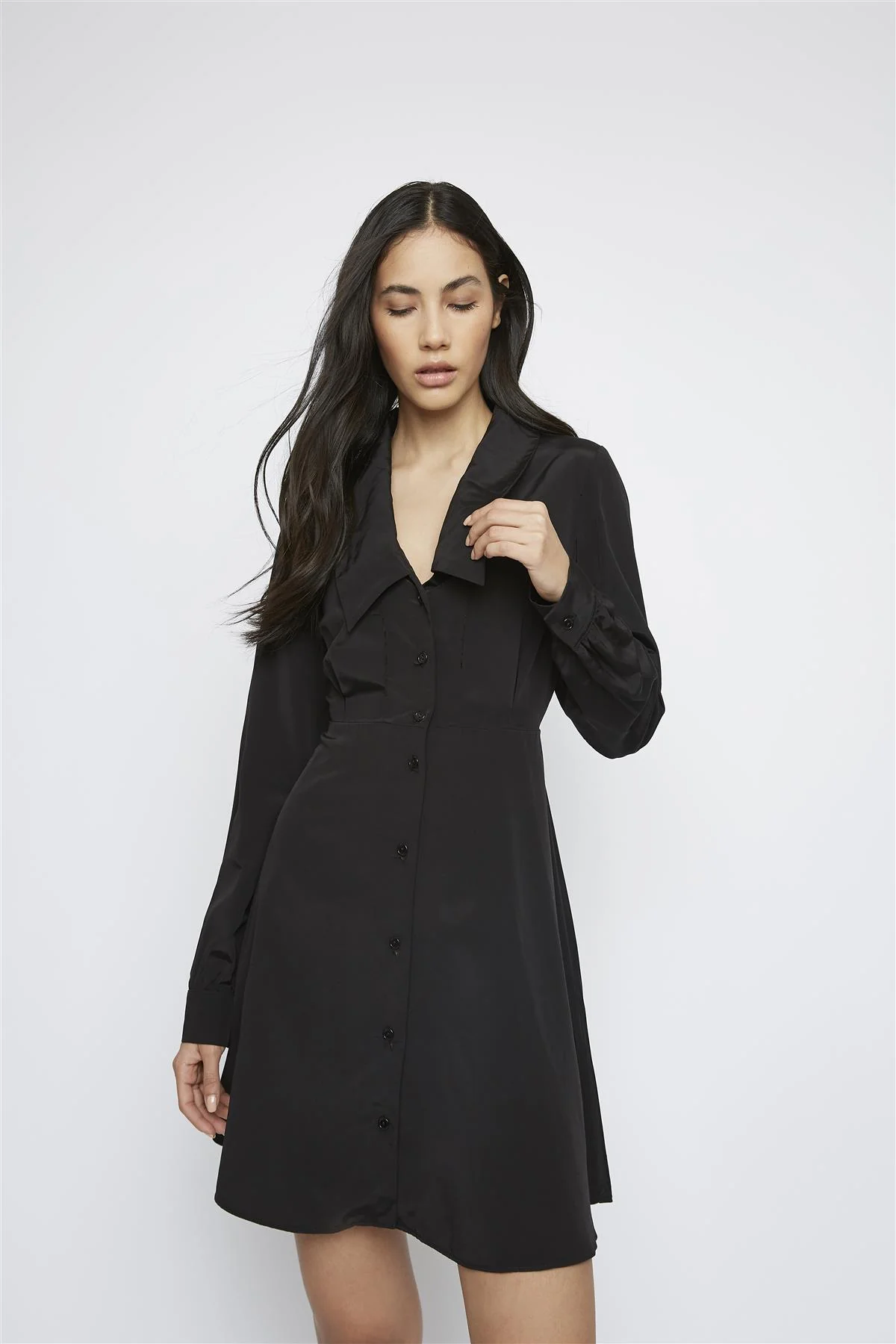 Black Long-Sleeve V-Neck Mini-Dress - Image 5
