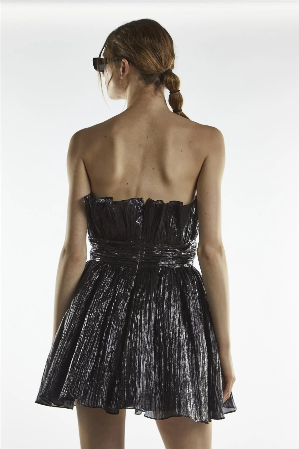 Black-Metallic Callie Gathered Bandeau Mini Dress - Image 2
