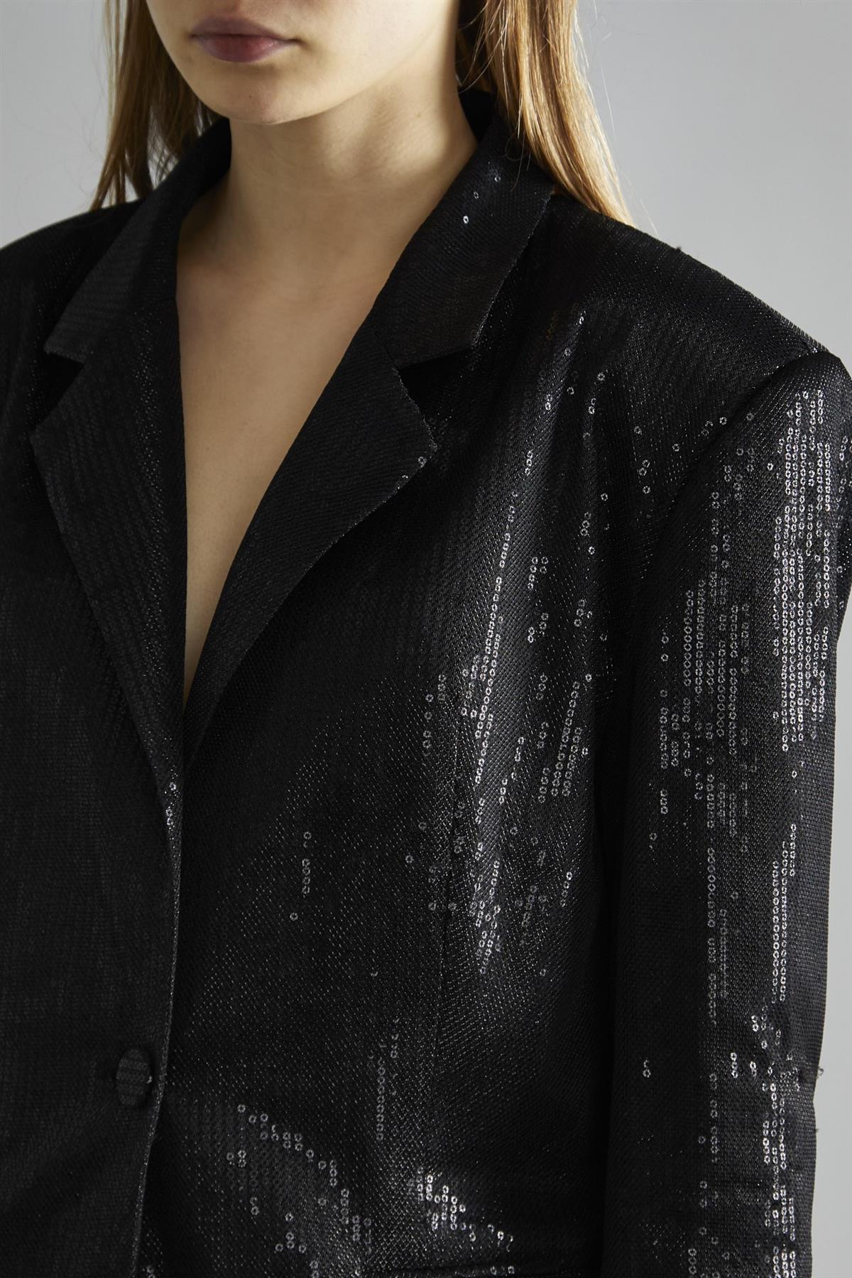 Black Metallic Sequin Oversized-Blazer - Image 4
