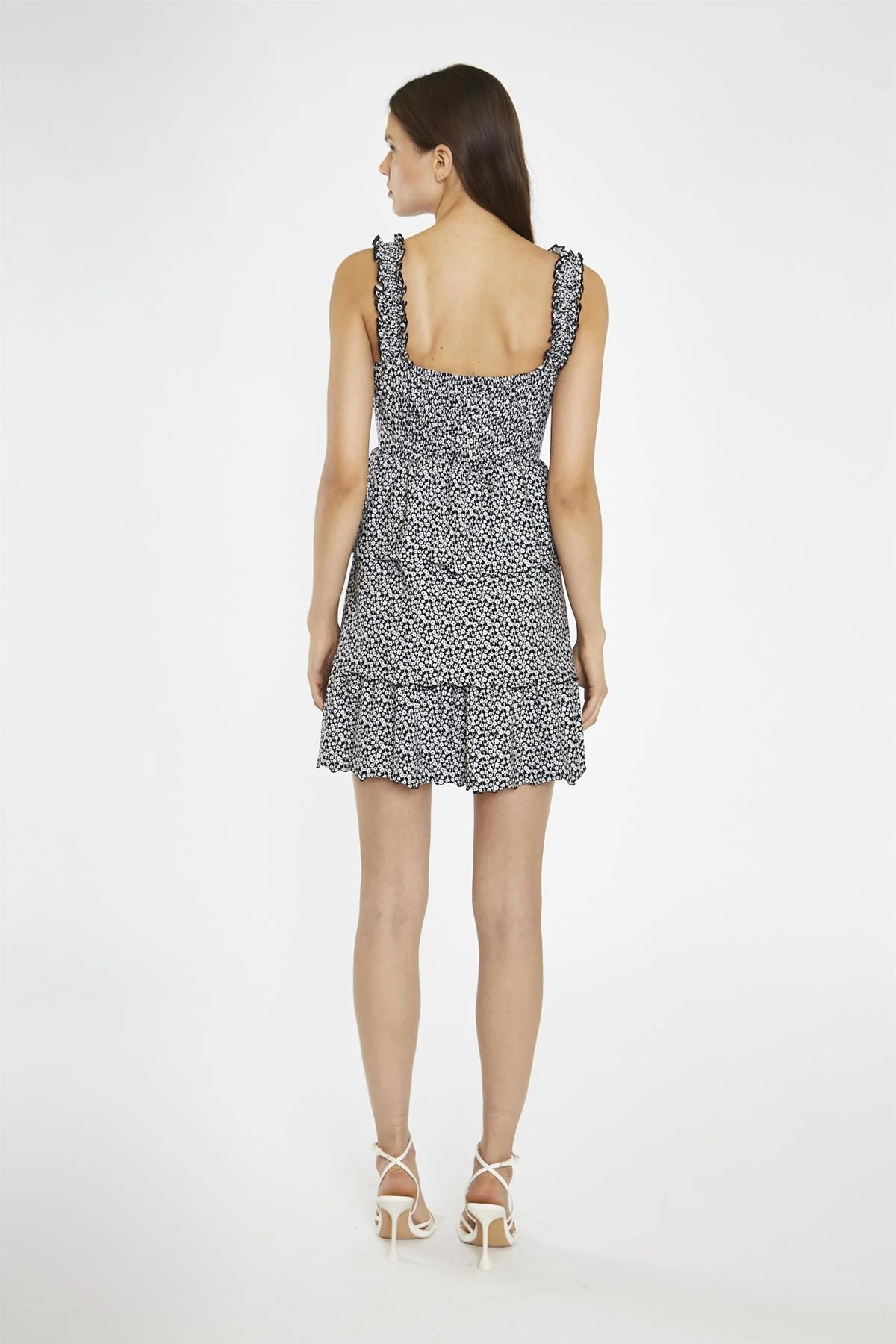 Black-Multi Daisy Gathered Tiered Mini-Dress - Image 2