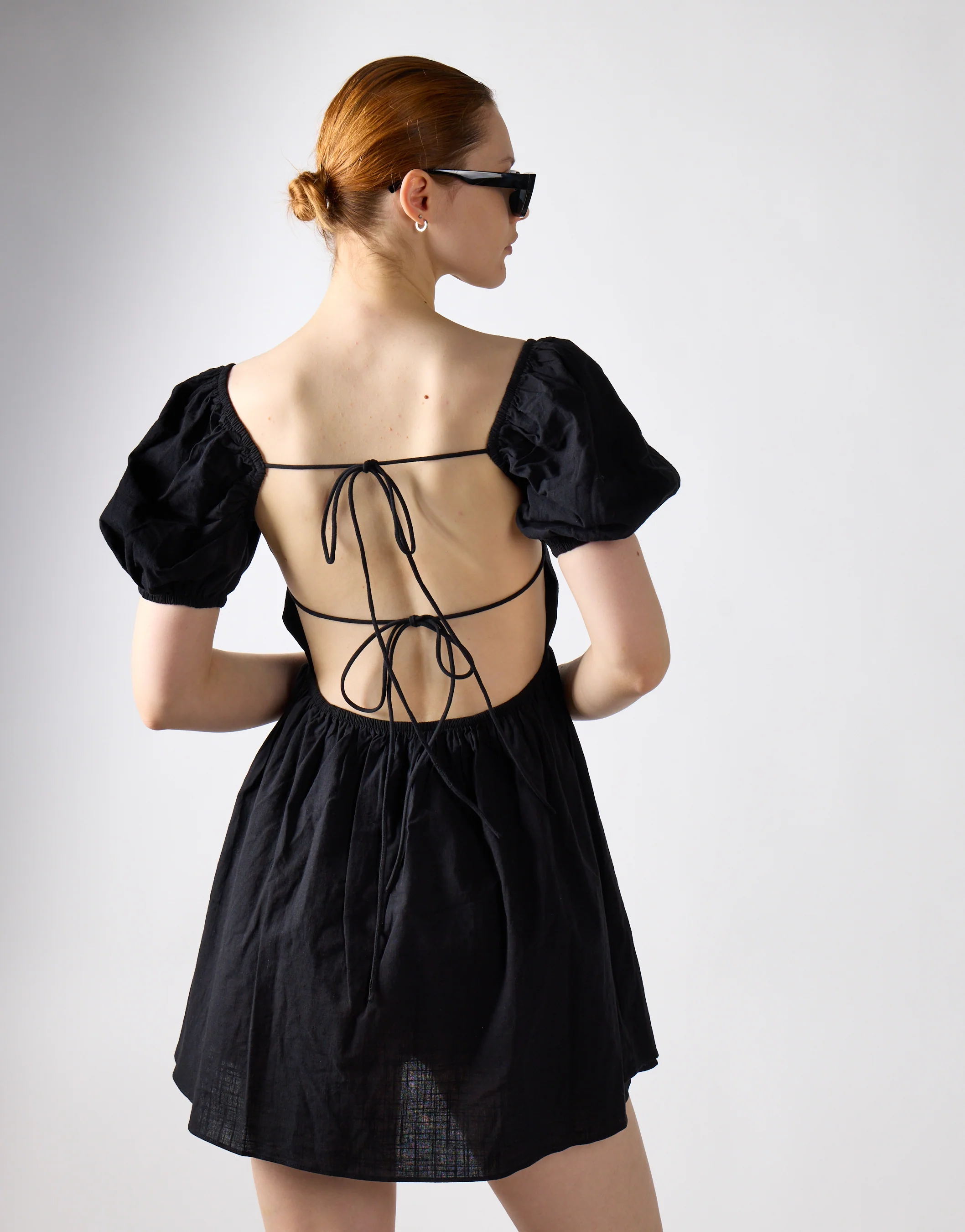 Black Open-Back Babydoll Mini Dress - Image 2
