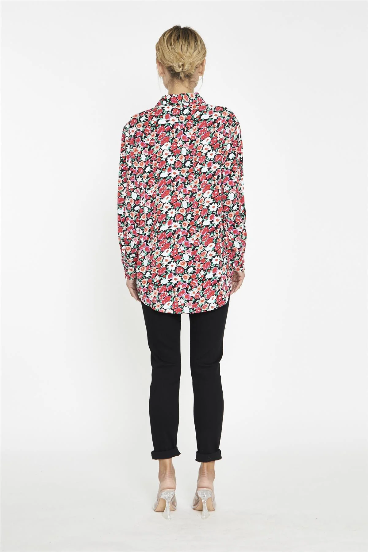 Black-Red 90s-Floral Classic-Shirt - Image 2