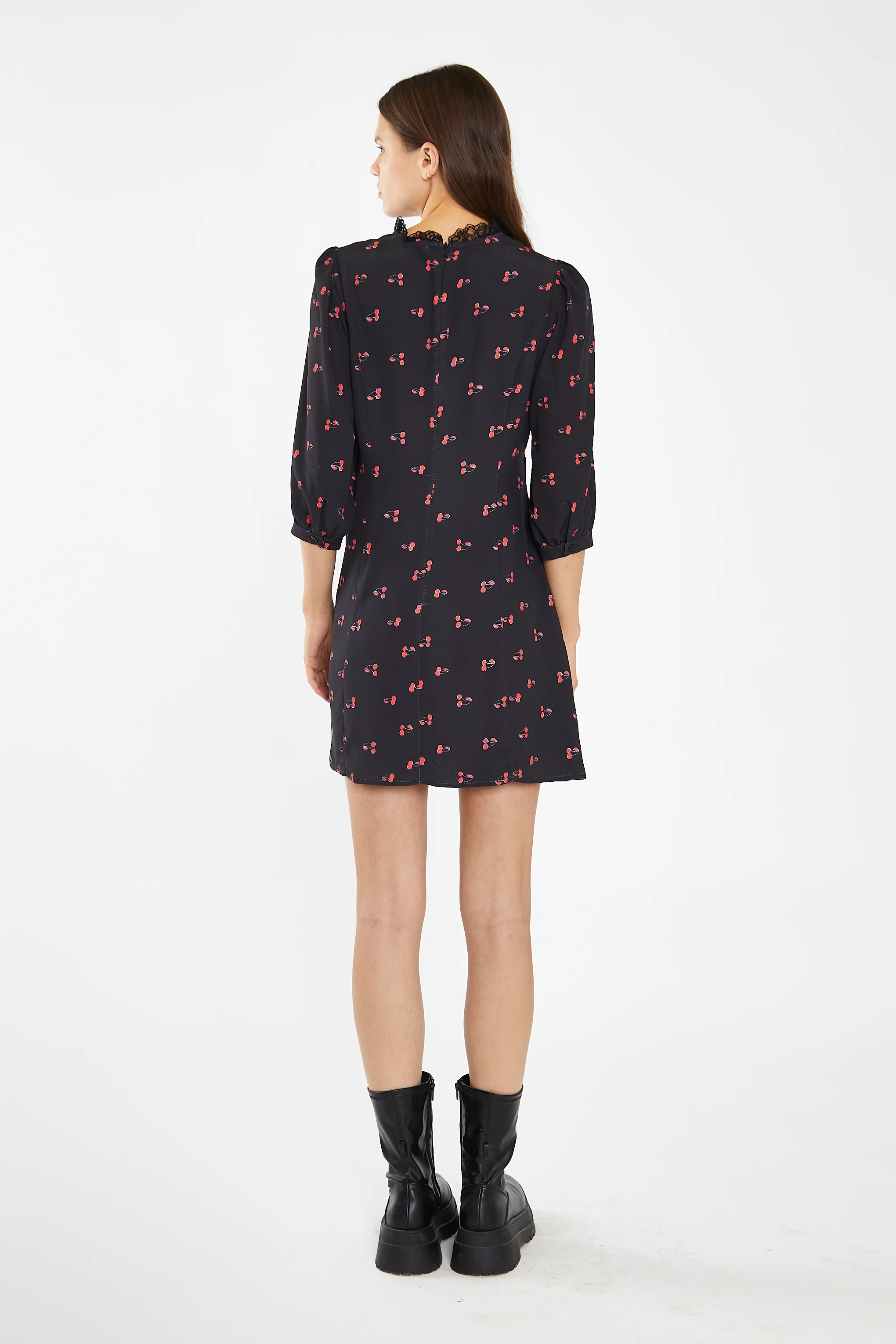 Black-Red Cherry Fruit High Neck Mini-Dress - Image 2