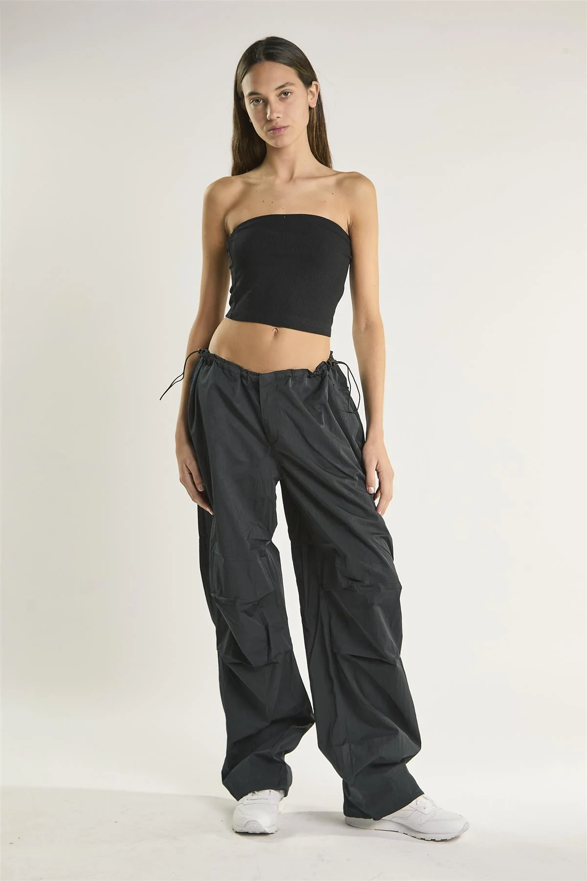 Black Ribbed-Bandeau Crop-Top