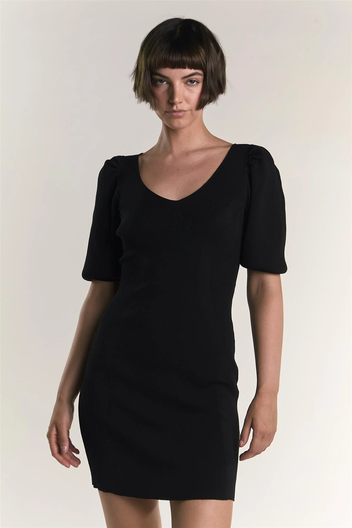Black Ribbed-Body-Con Mini-Dress - Image 3