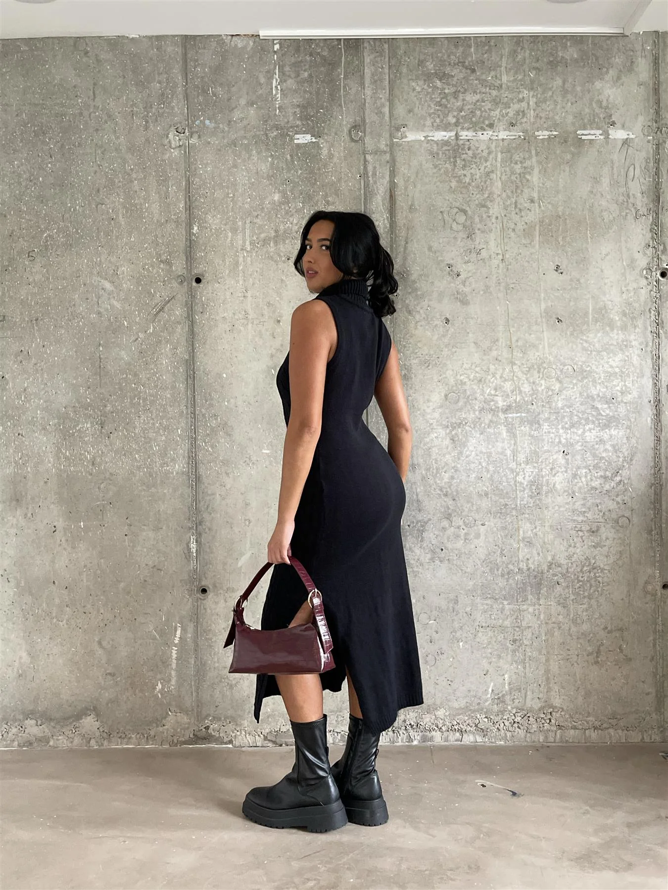 Black Roll-Neck Midi-Dress - Image 2