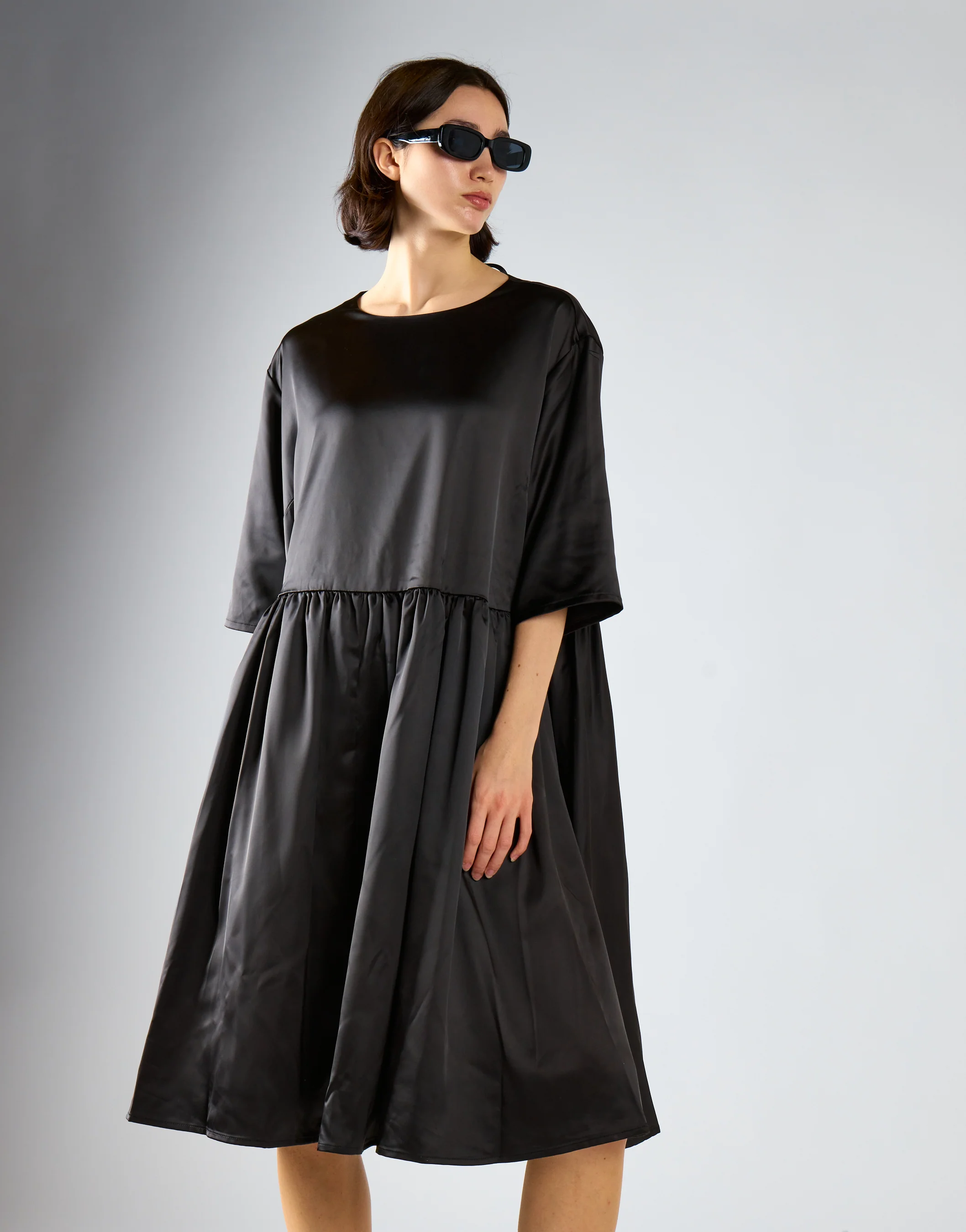 Black-Sateen Scallop-Back Mini-Dress - Image 3