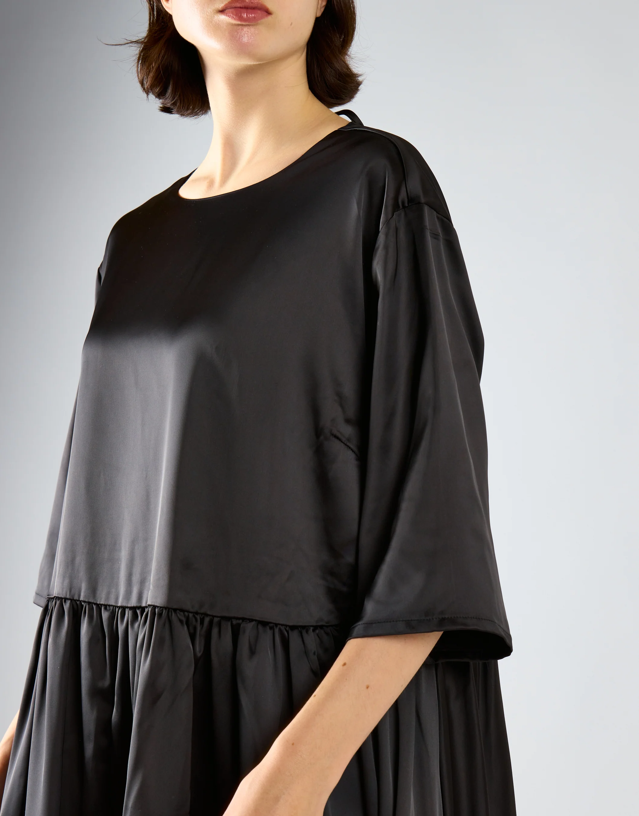 Black-Sateen Scallop-Back Mini-Dress - Image 4