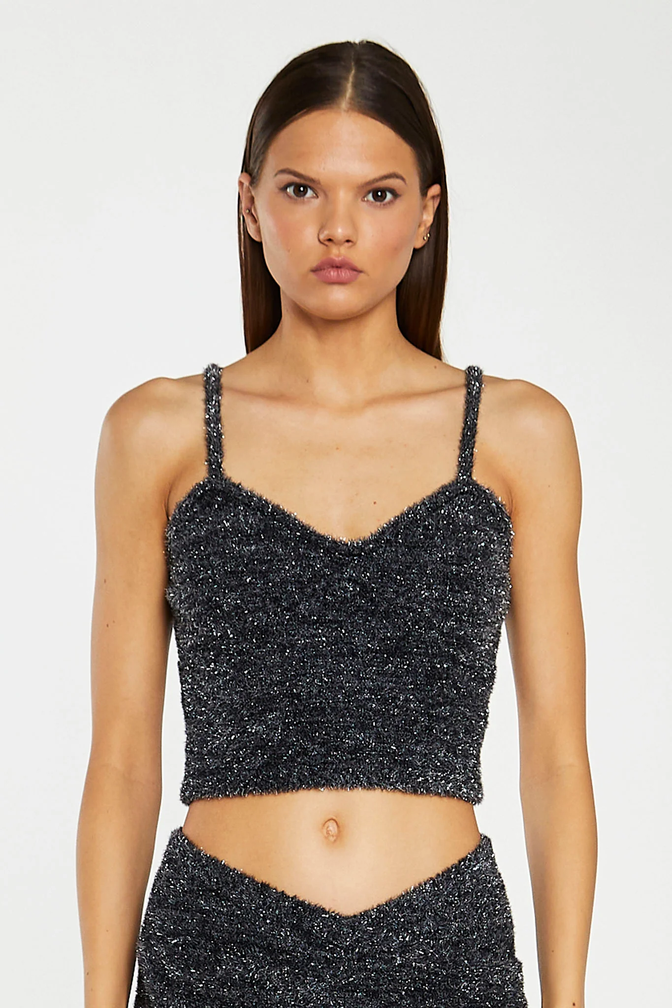 Black-Silver Tinsel Knitted Cami Crop-Top - Image 3