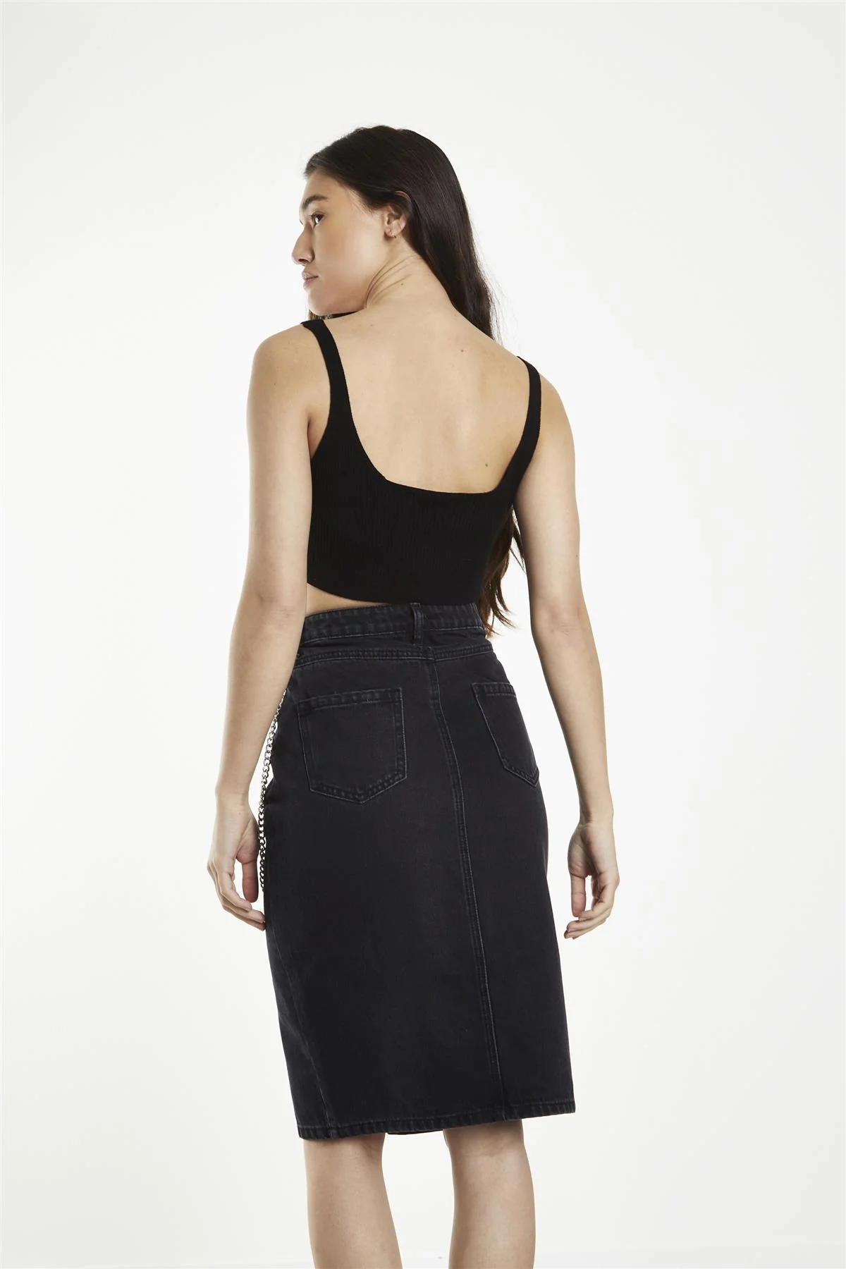 Black Straight Pencil Midi-Skirt - Image 2