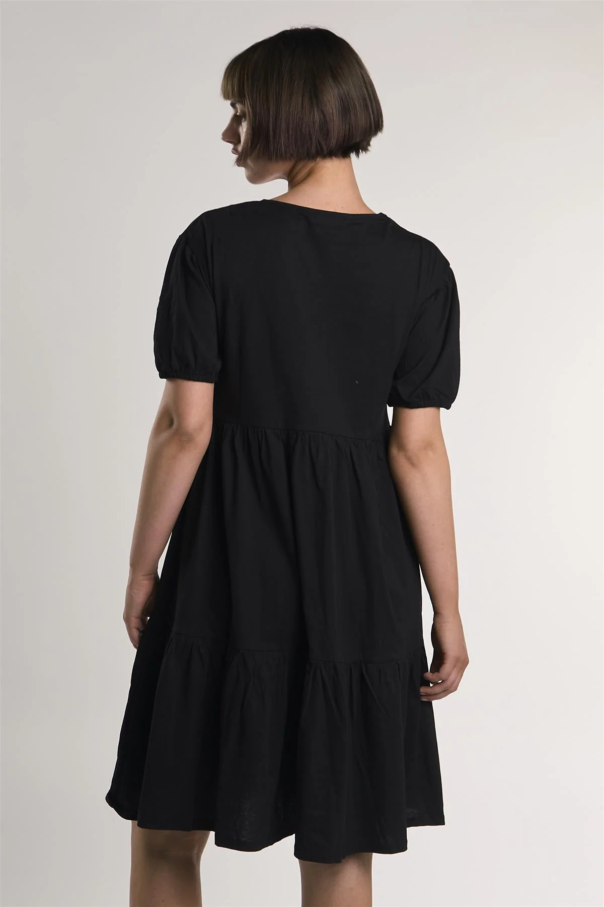 Black Tiered-Smock Midi-Dress - Image 2