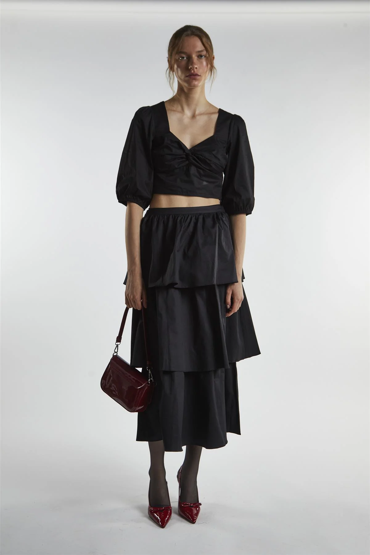 Black Twist-Front Crop-Top