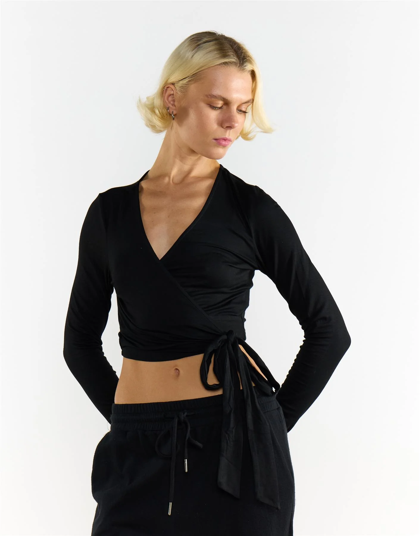 Black V Neck Long Sleeve Top - Image 4