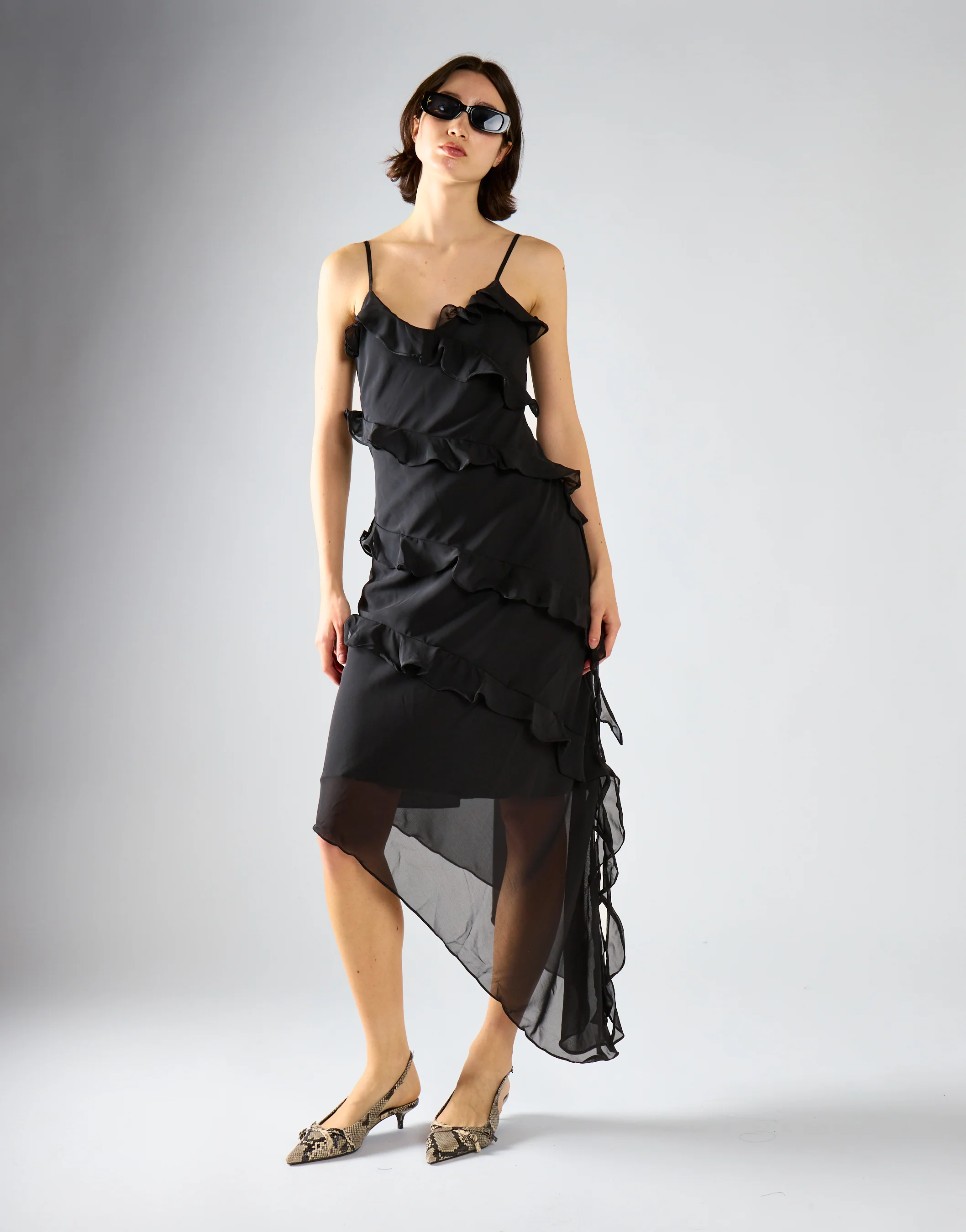 Black Waterfall Ruffle Maxi-Dress - Image 3