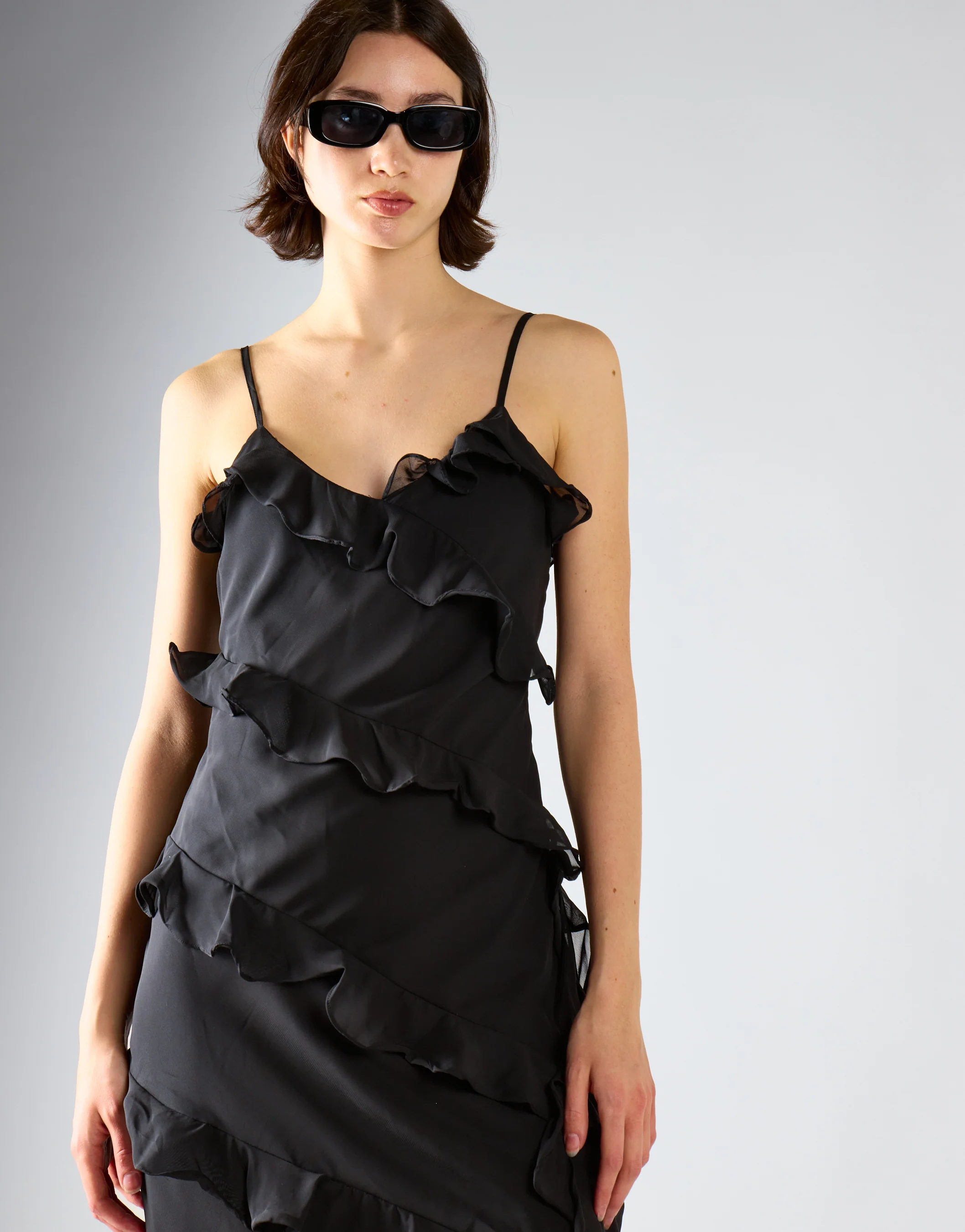 Black Waterfall Ruffle Maxi-Dress - Image 4