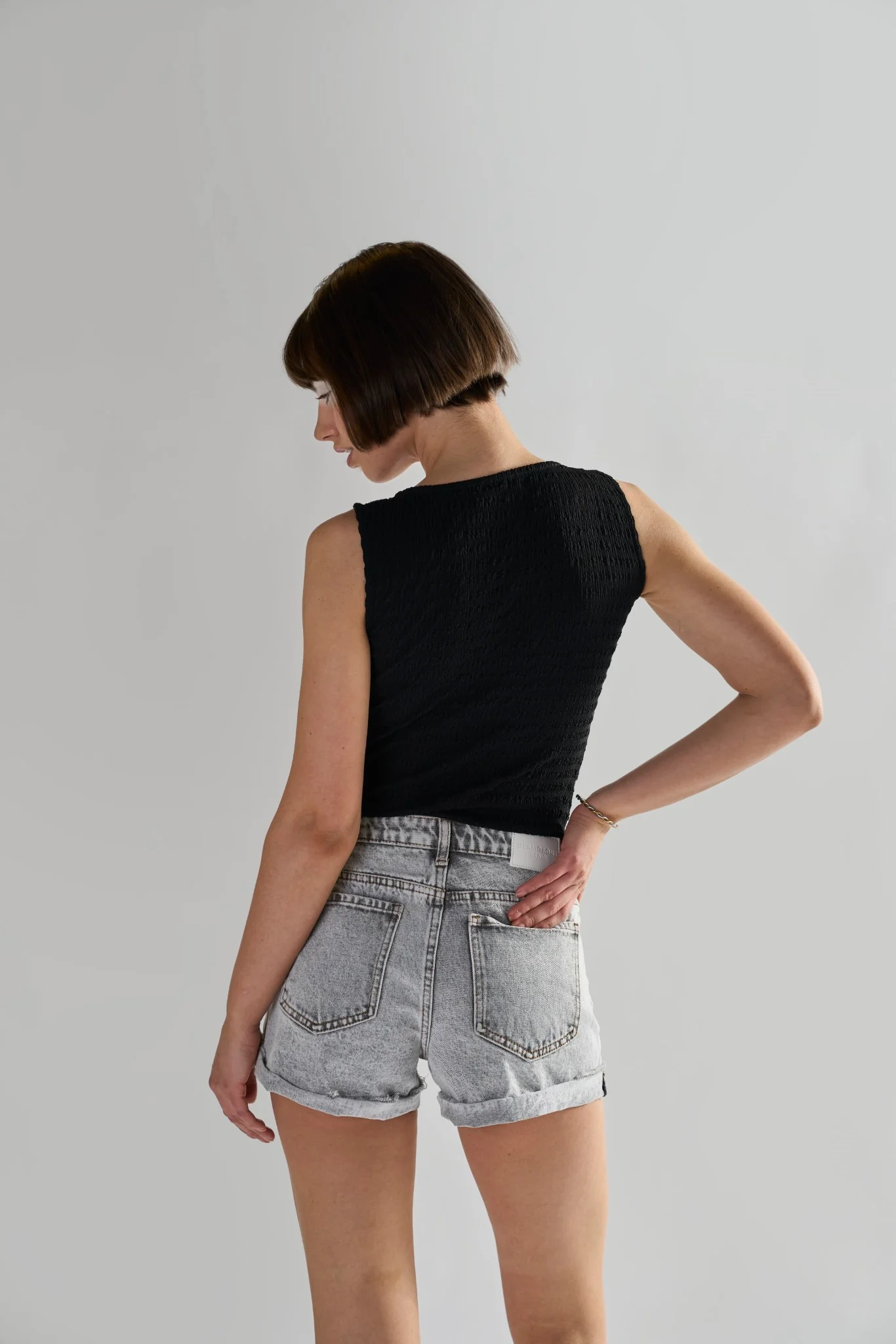 Bleach-Acid Black Denim Shorts - Image 2