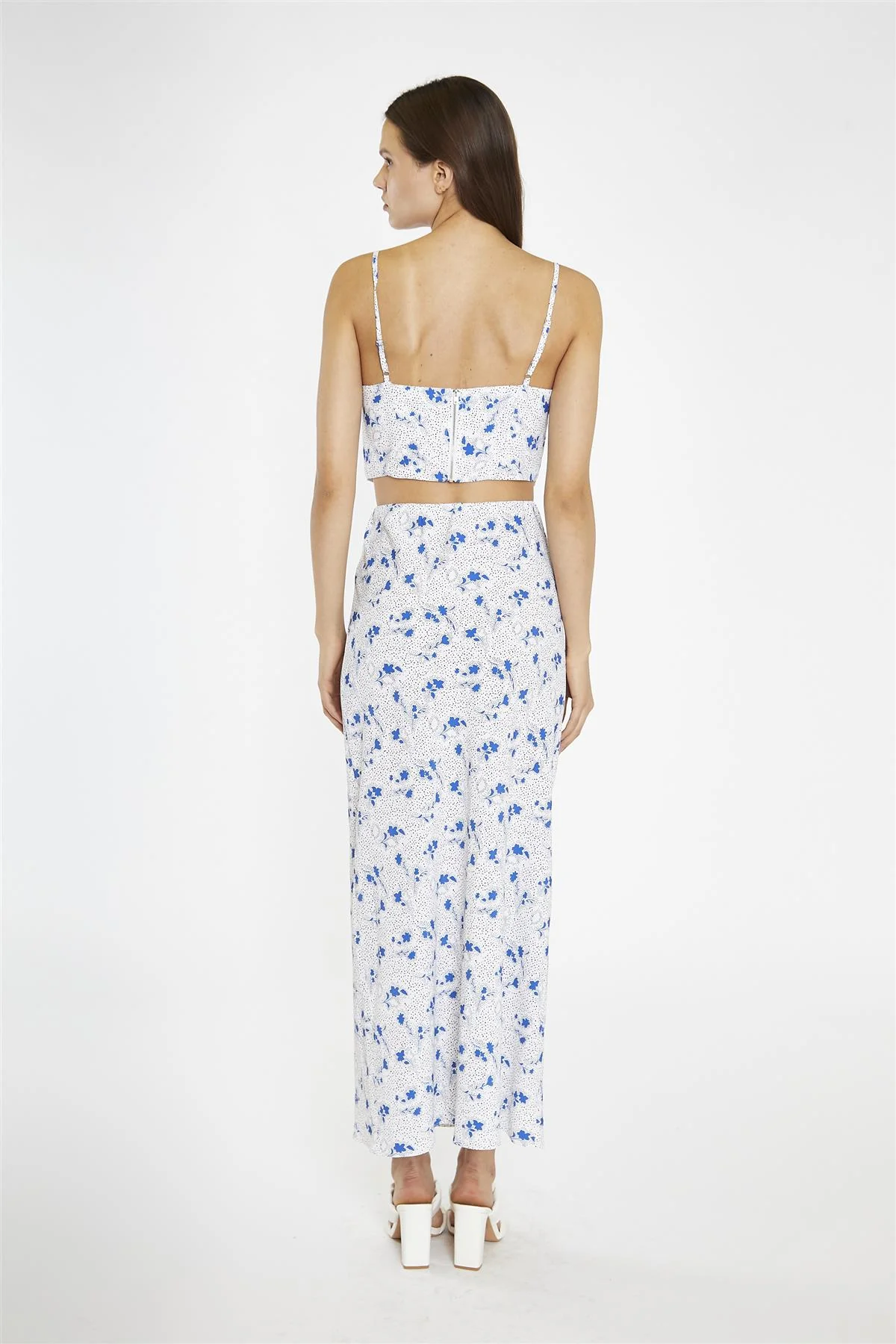 Blue-Dot Vintage-Floral Bias-Cut Midi-Skirt - Image 2