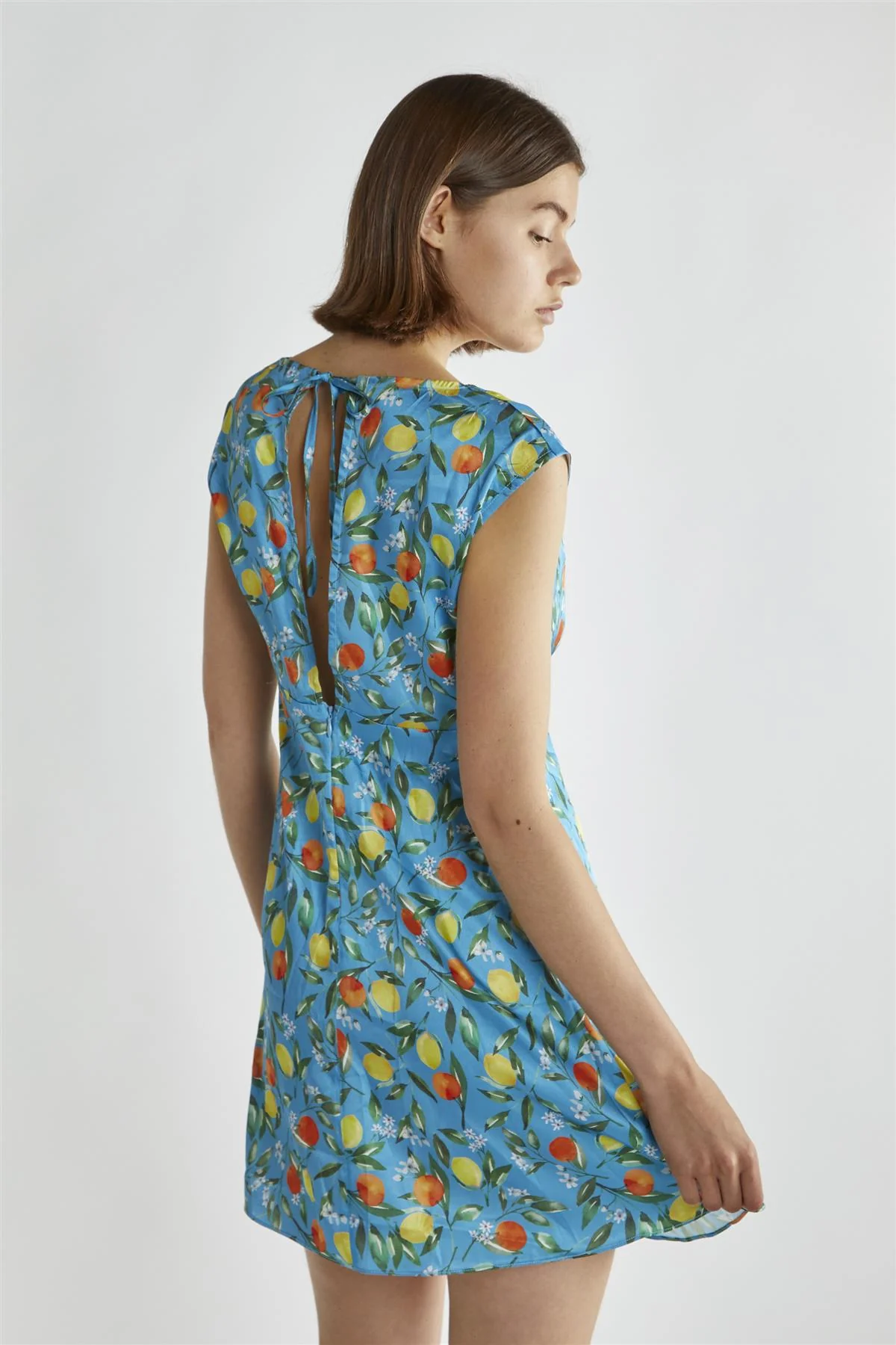 Blue Lemon-Print V-Neck Mini-Dress - Image 2