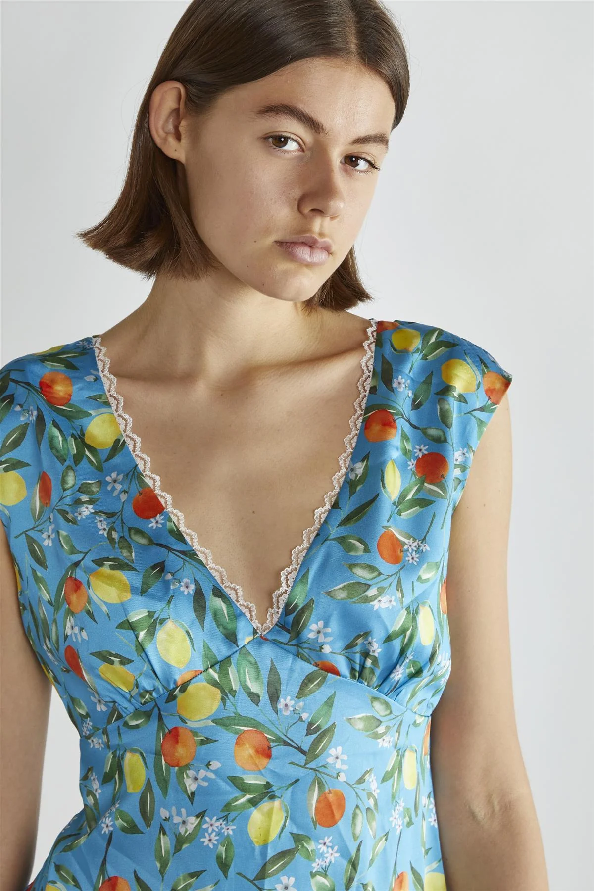 Blue Lemon-Print V-Neck Mini-Dress - Image 4