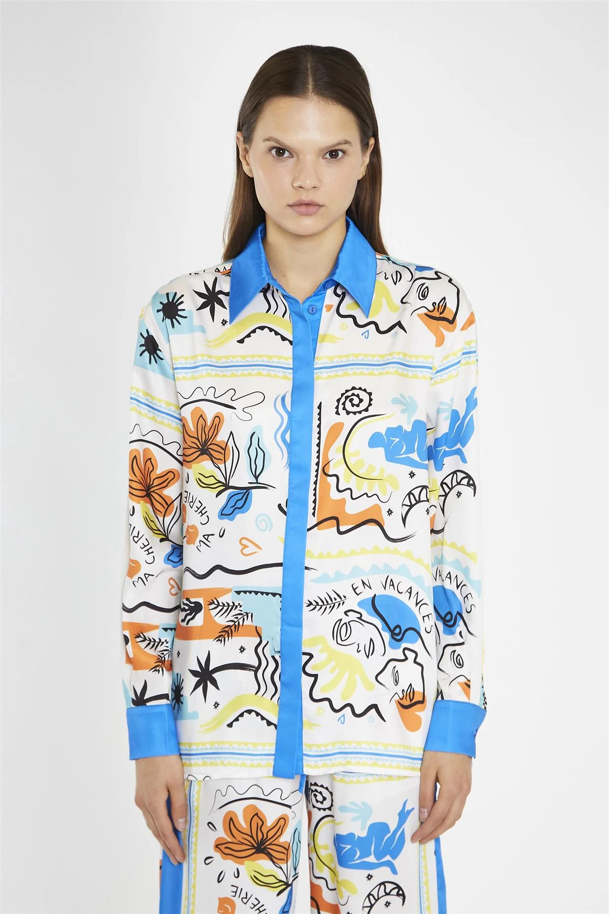 Blue Scarf-Print Oversized-Shirt - Image 3