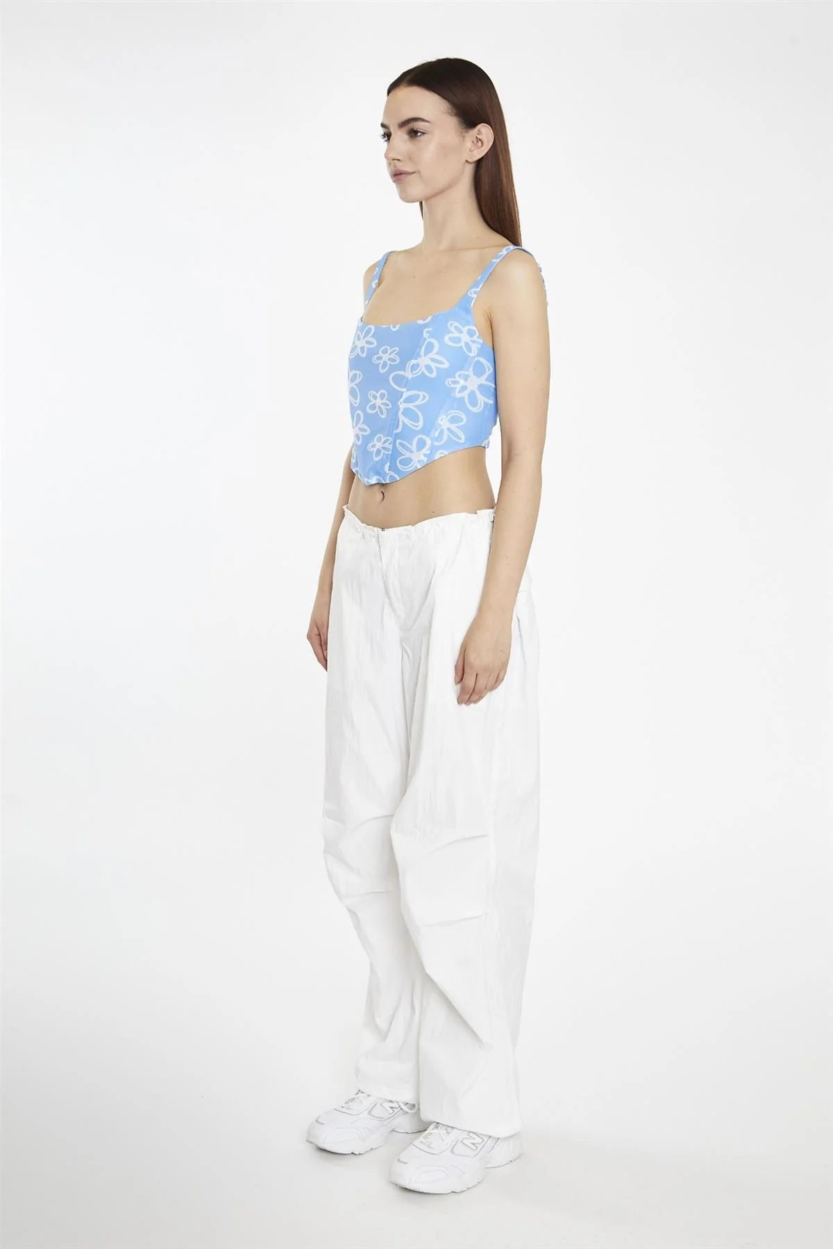 Blue-Scribble-Daisy-Mesh Sleeveless-Corset- Crop-Top - Image 4