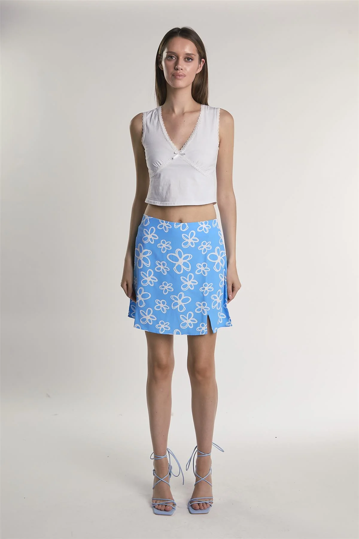 Blue-Scribble-Daisy Side-Slit Mini-Skirt - Image 5
