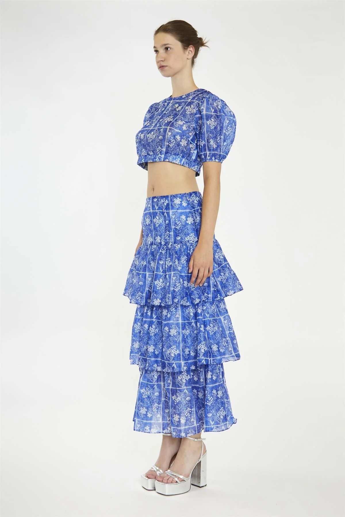 Blue-Tile Organza Tiered Ruffle Midaxi-Skirt - Image 4
