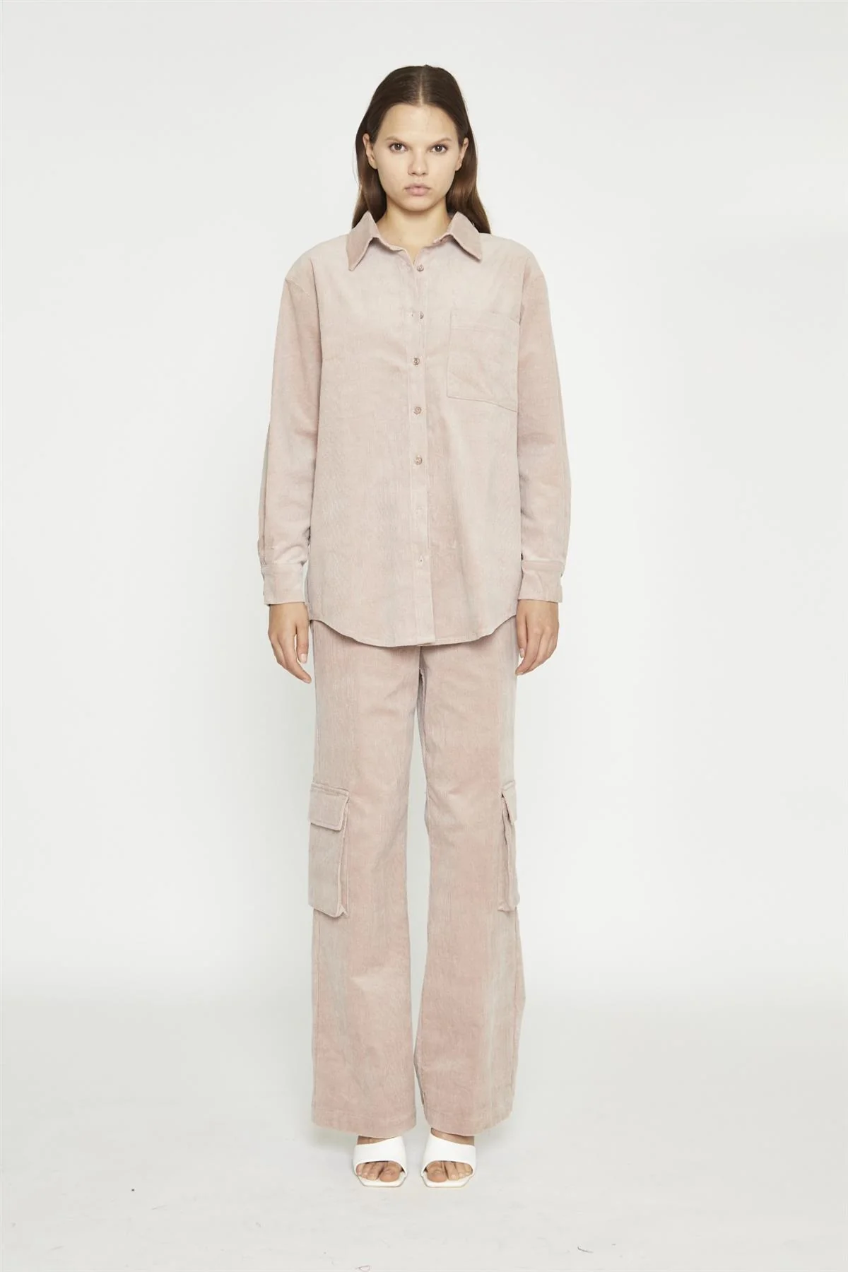 Blush Cord Ribbed Long-Sleeve Top