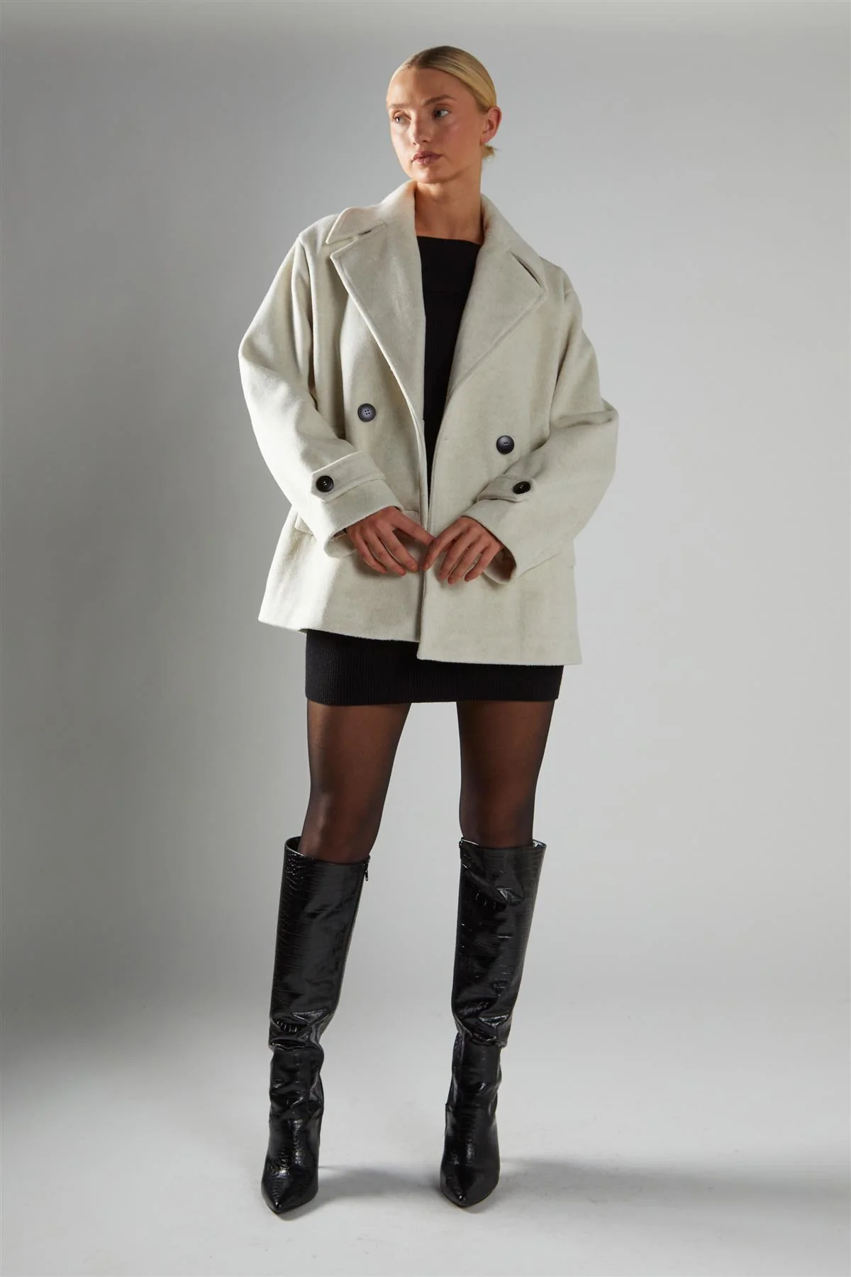 Bone Double-Breasted Short-Coat - Image 5
