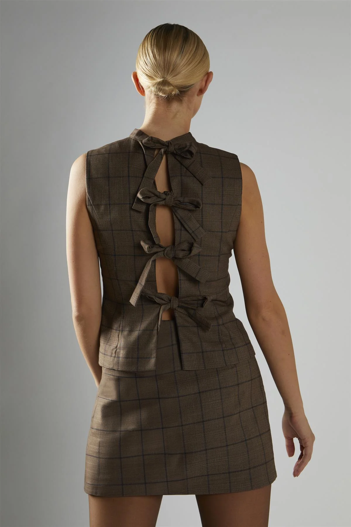 Brown-Check Bow-Back Top - Image 2
