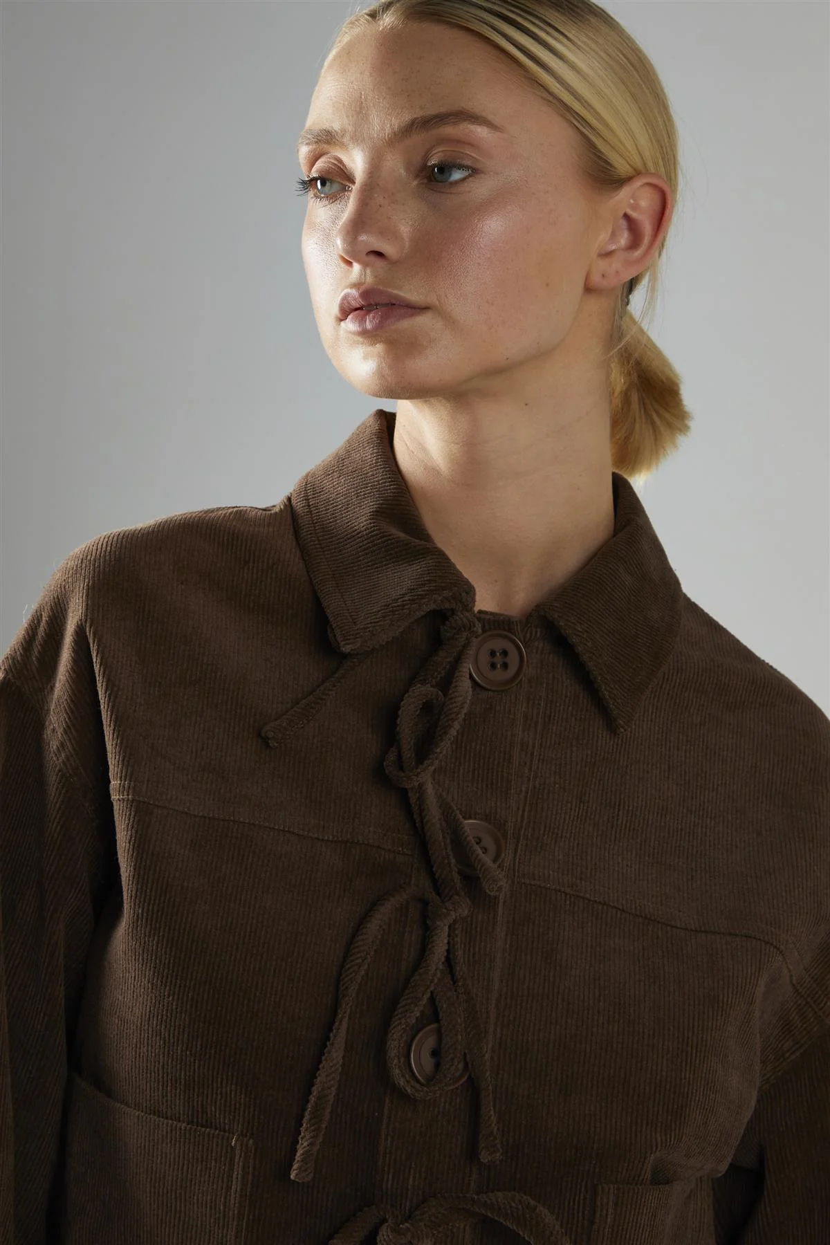 Brown-Cord Tie-Front Jacket - Image 3