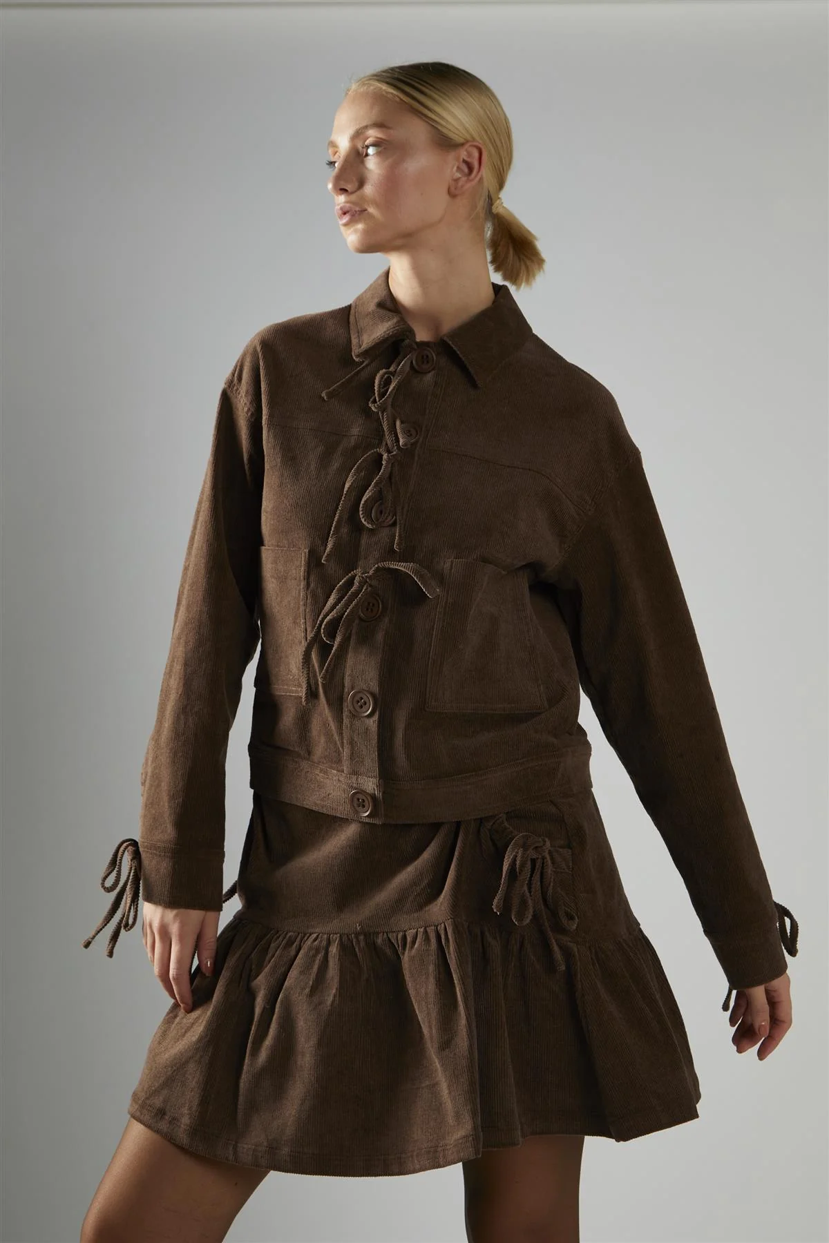 Brown-Cord Tie-Front Jacket - Image 4