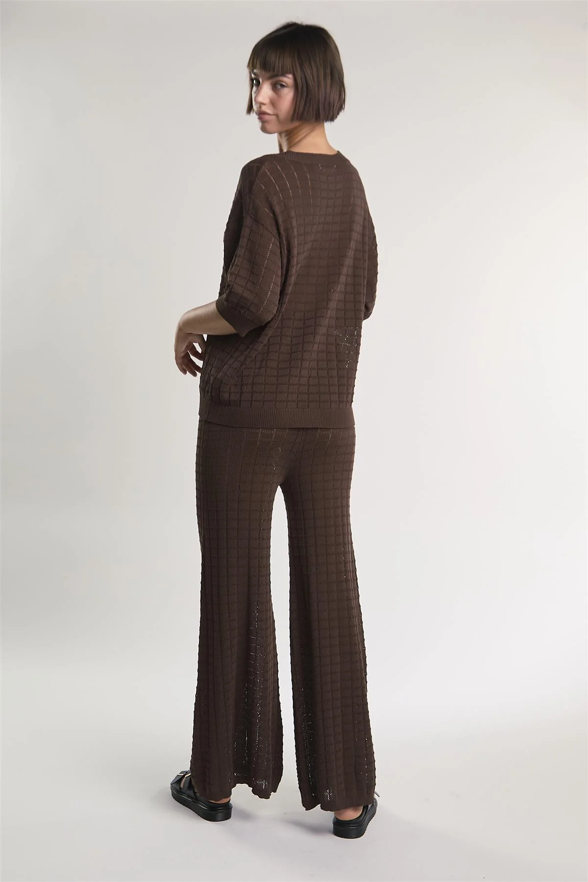Brown Flared Knit Trousers - Image 2