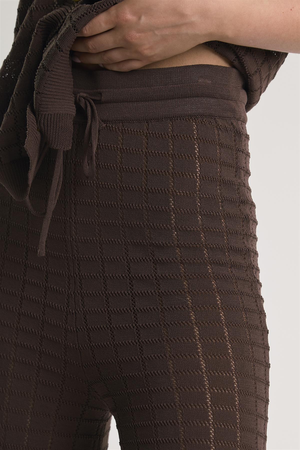 Brown Flared Knit Trousers - Image 3