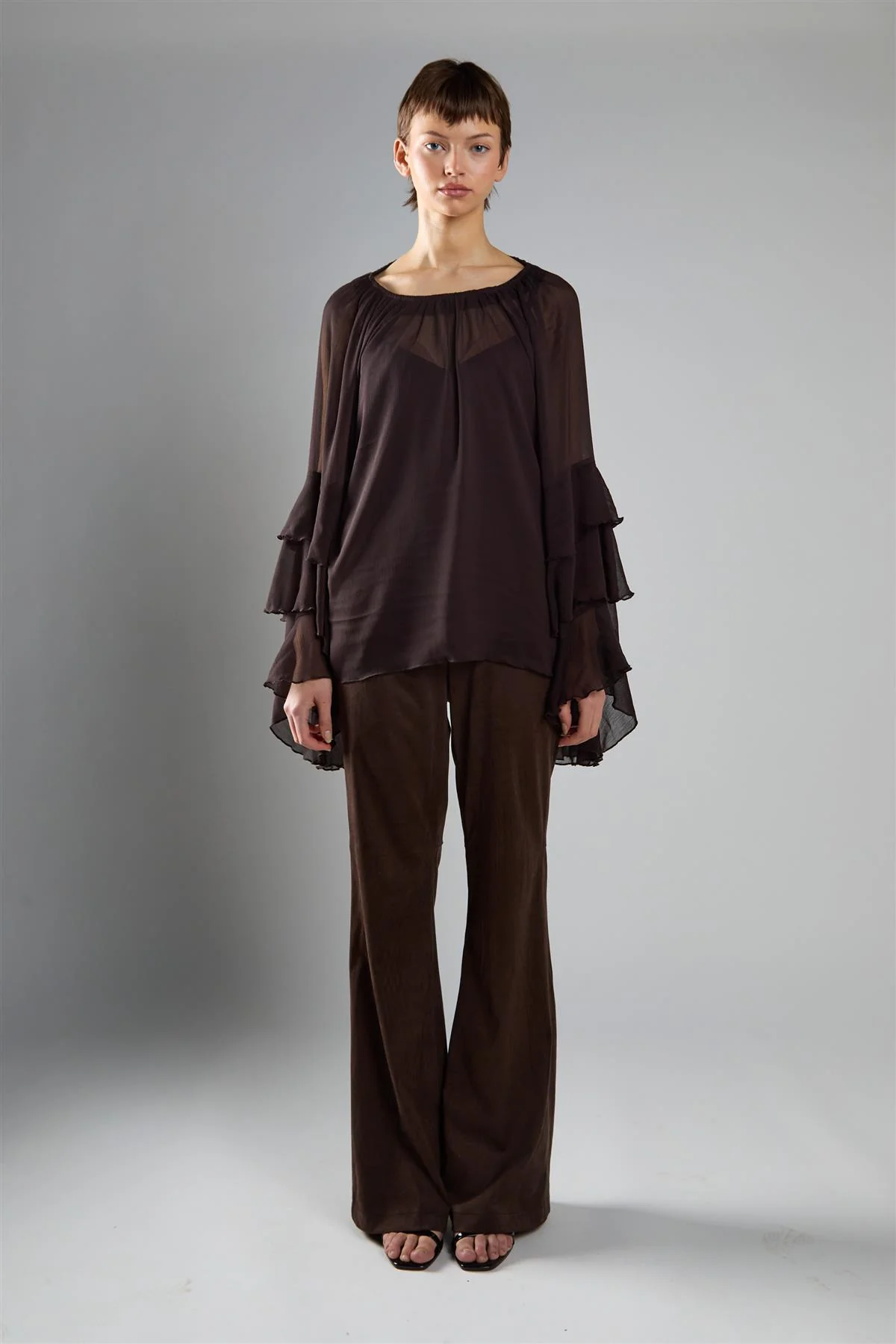 Brown Flared Mid-Rise Trousers - Image 5