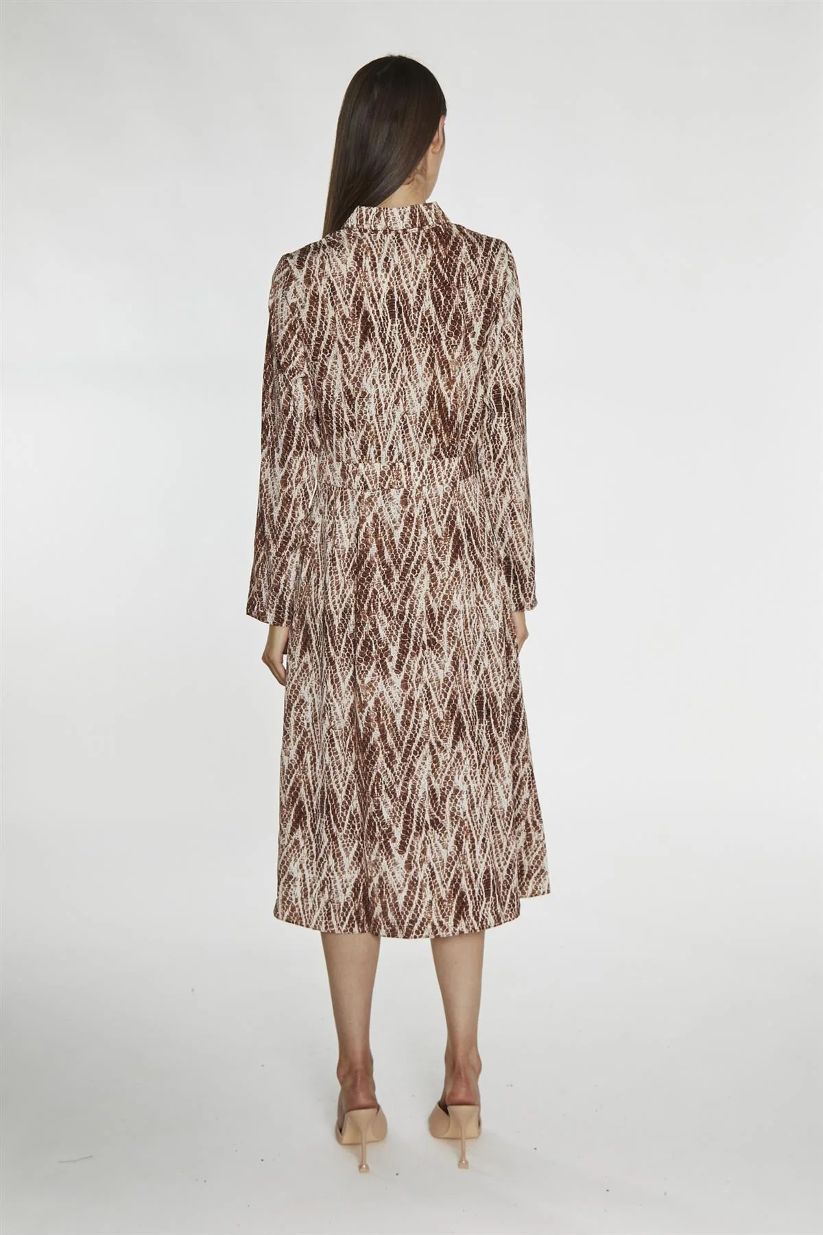 Brown-Snake Long-Sleeve Midi-Dress - Image 2