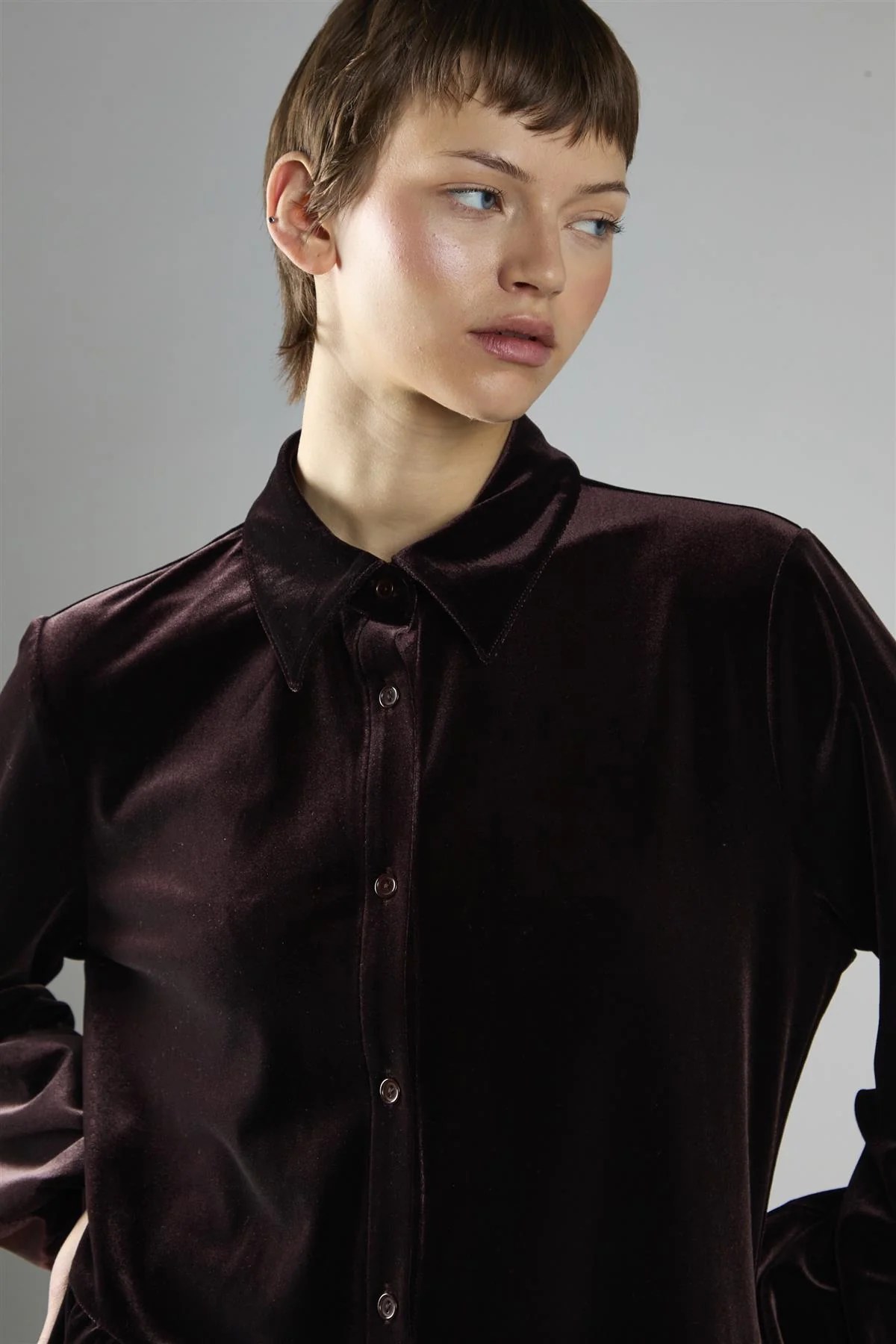 Brown Velvet A-Line Long Sleeve Midi Dress - Image 4