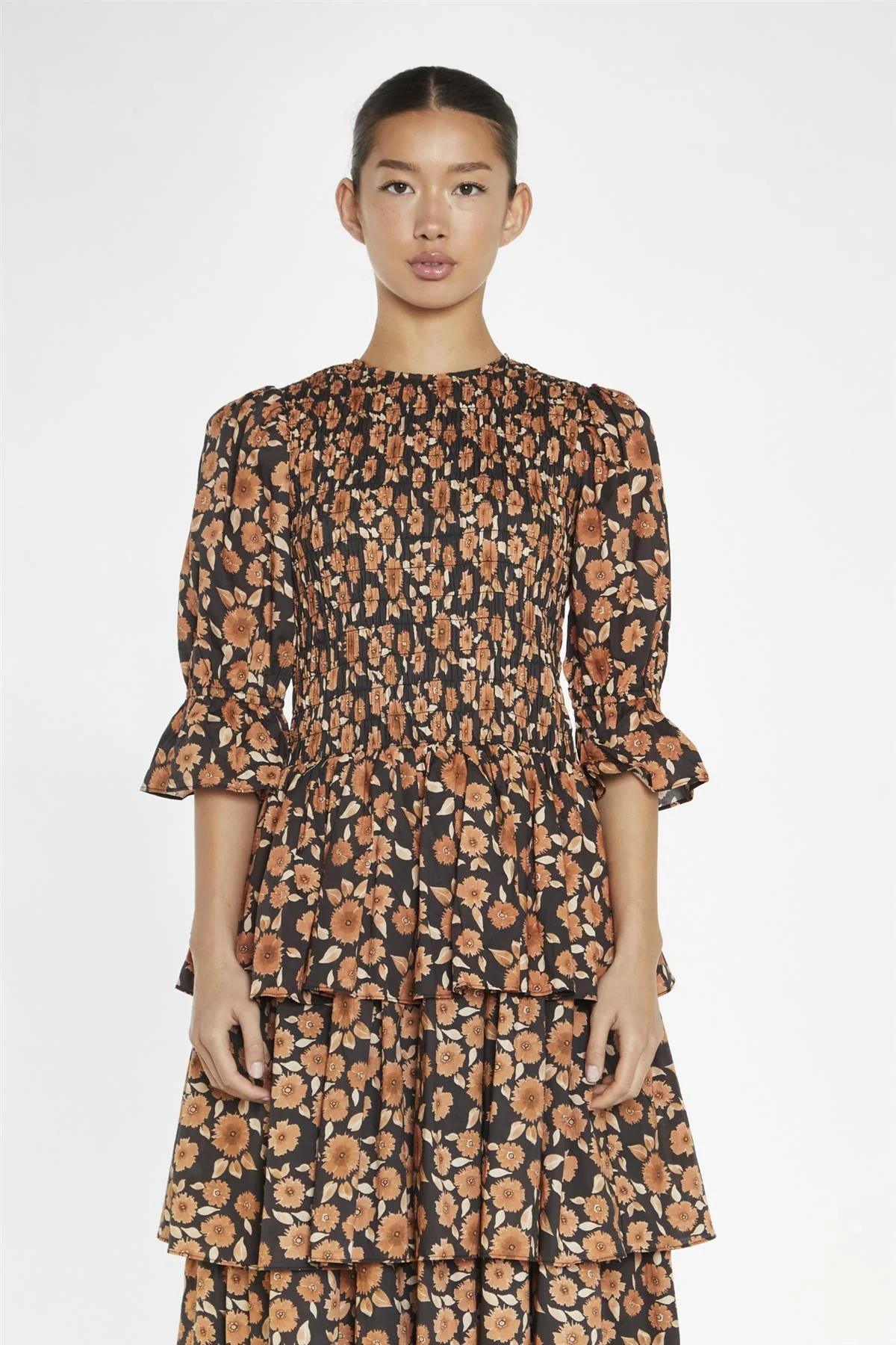Burnt-Orange Daisy Tiered Maxi-Dress - Image 3