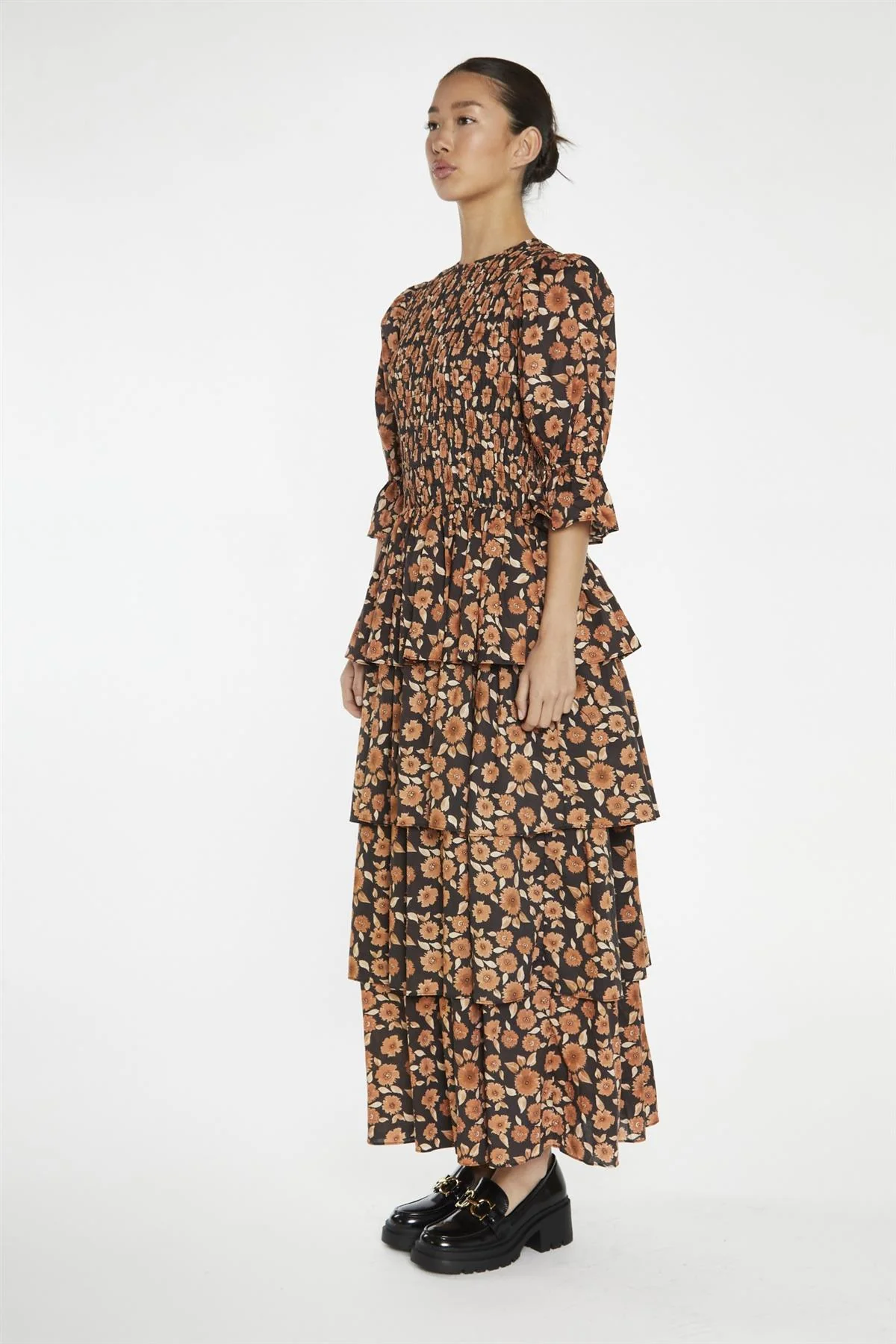 Burnt-Orange Daisy Tiered Maxi-Dress - Image 4