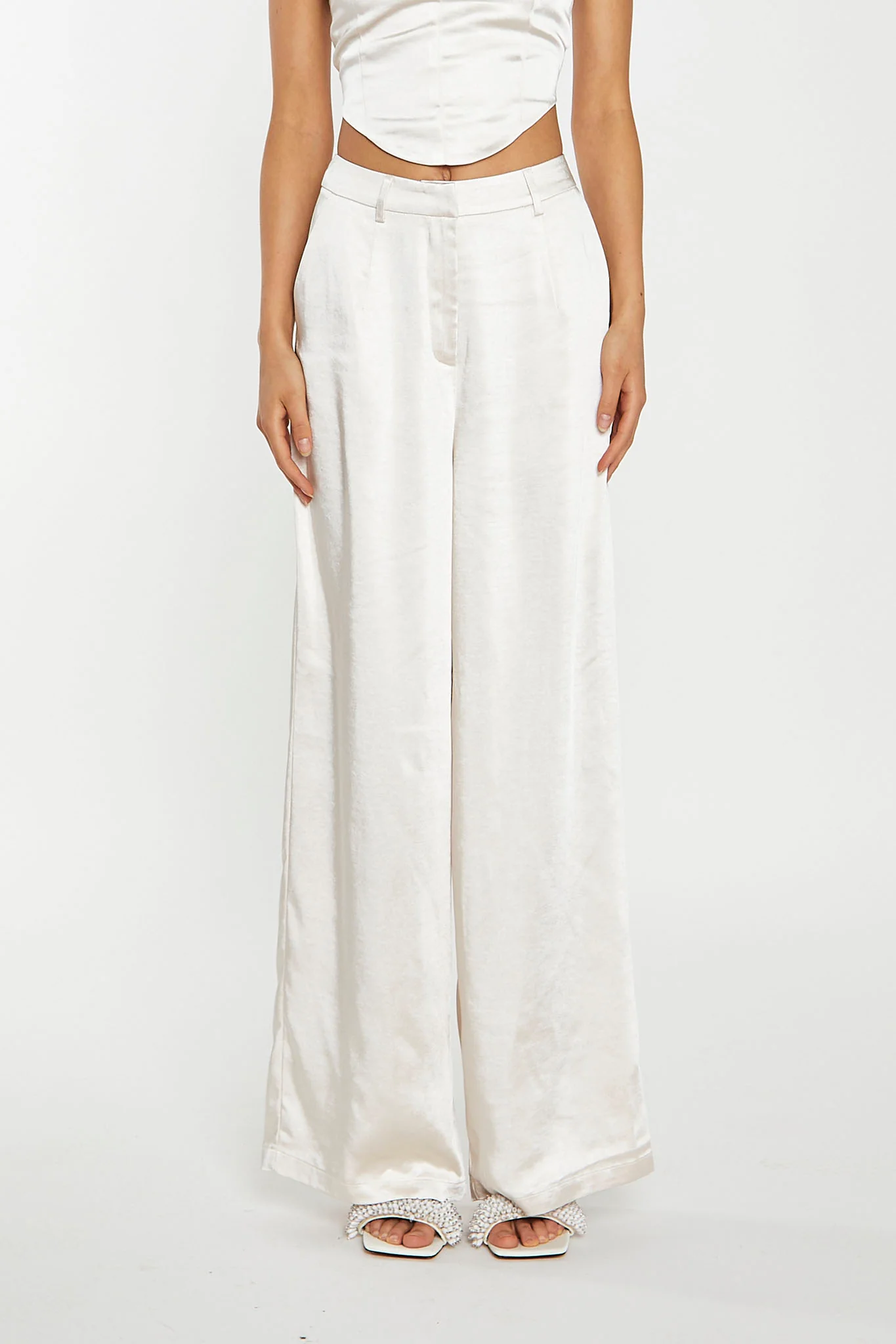 Champagne Satin Wide Leg Trousers - Image 4