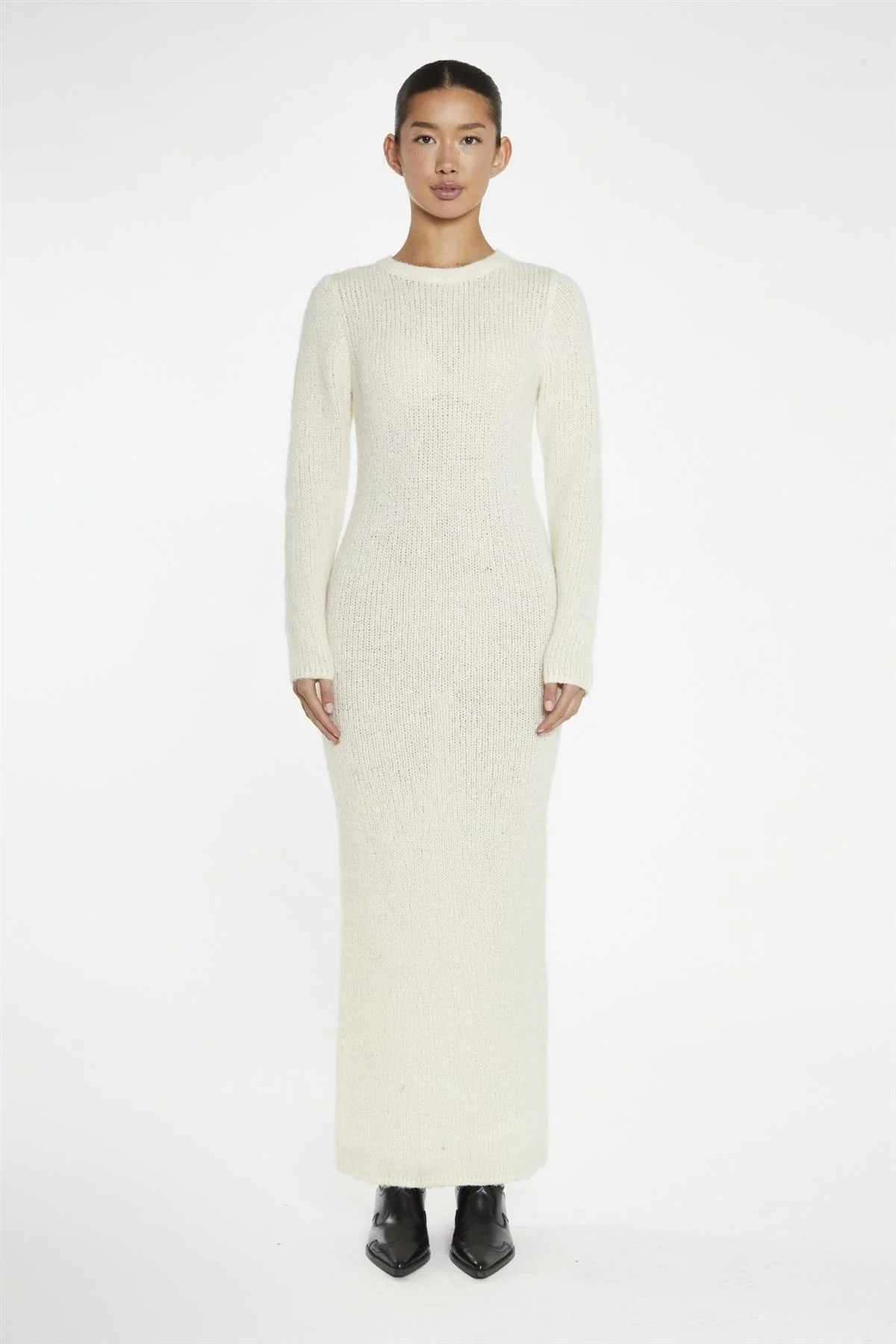 Cream Long Sleeve Bodycon Knitted Maxi Dress