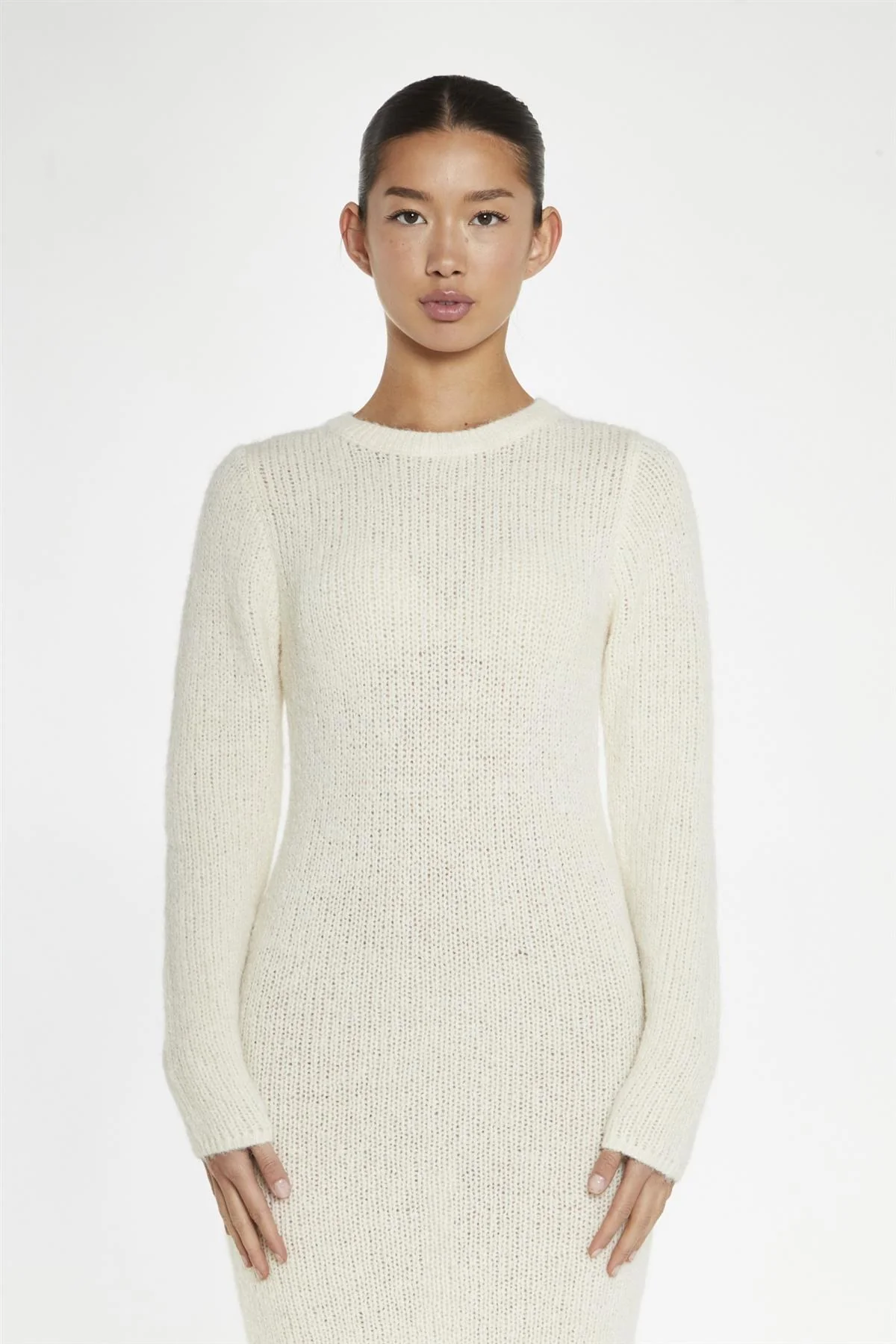 Cream Long Sleeve Bodycon Knitted Maxi Dress - Image 3
